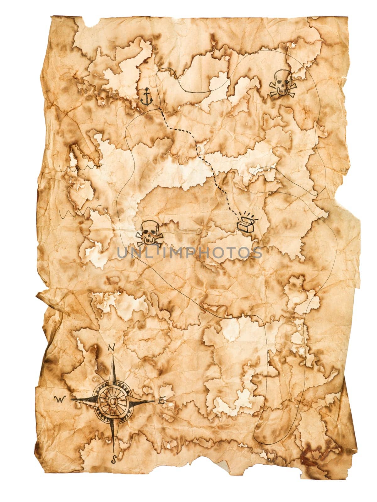 Worn Treasure Map on White Background