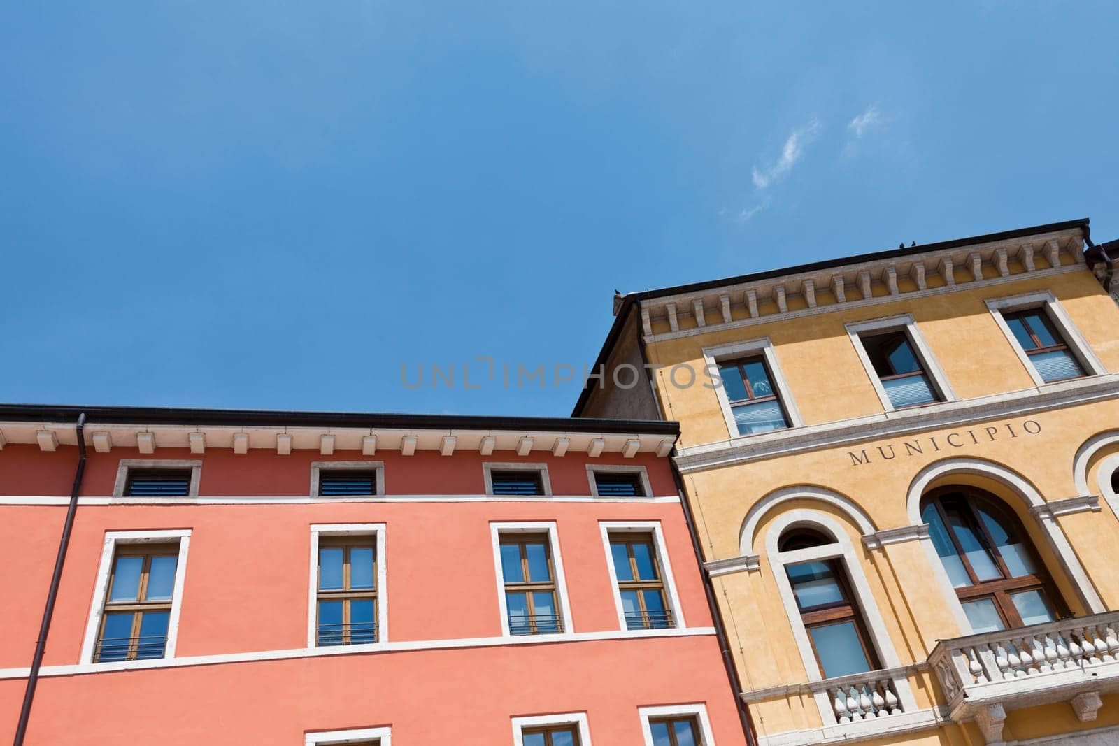 Part of Antique facade towards blue sky