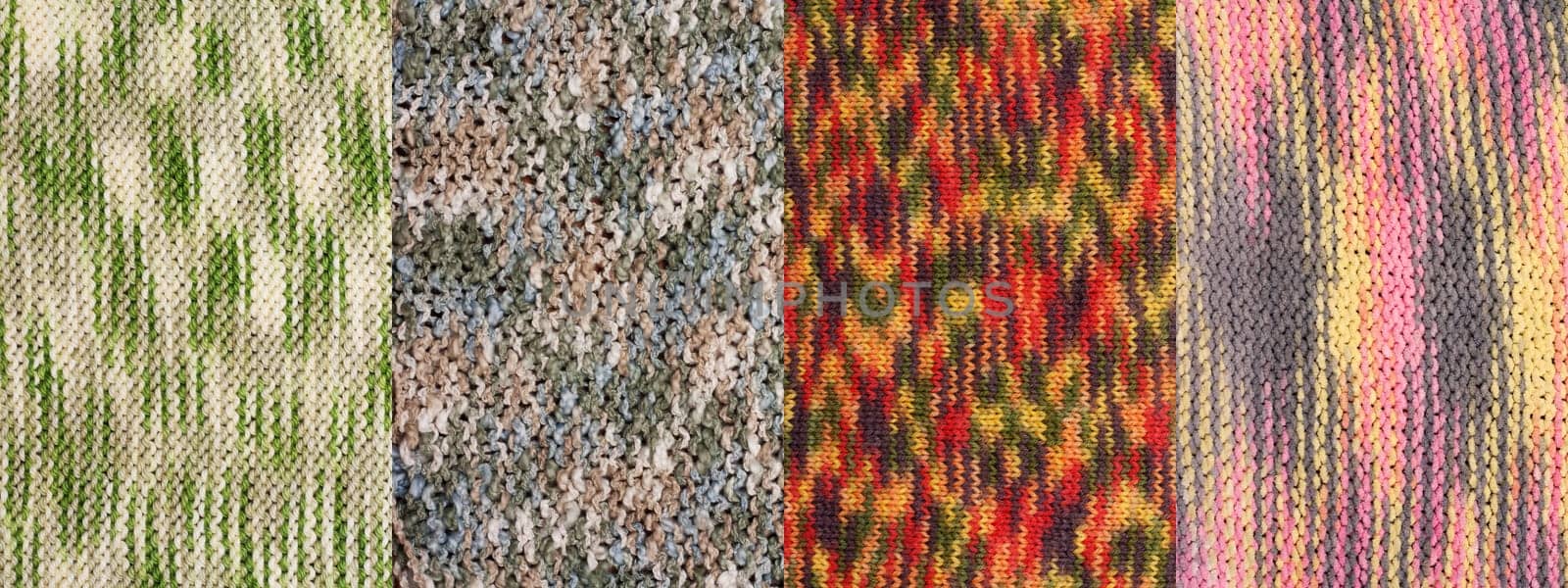 Collage from four knitted backgrounds. Picture is stuck from several photographies