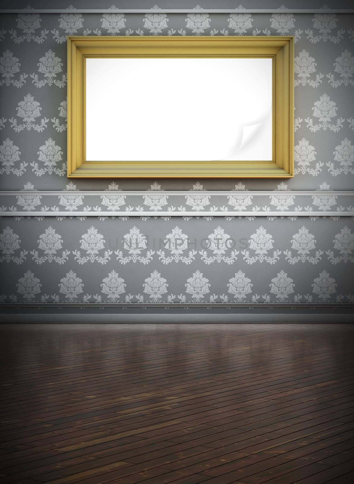 White canvas on wall - 3D render