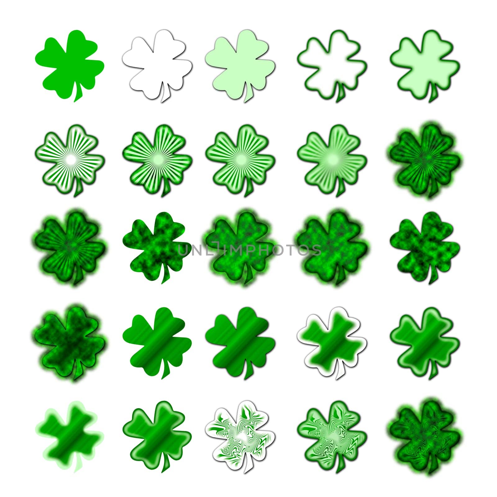 25 different shamrocks, the typical Saint Patrick&#039 s day celebration clovers