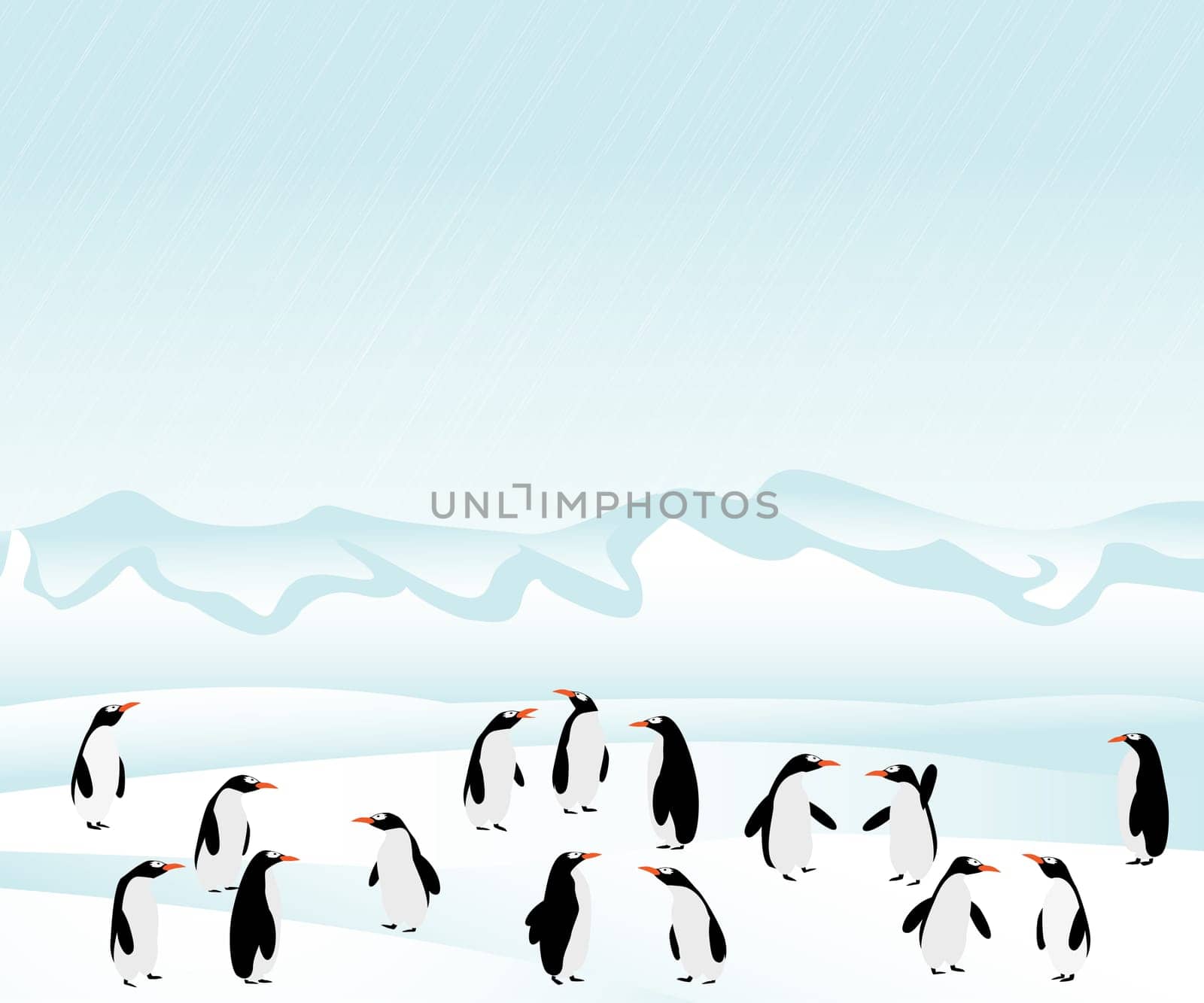 Penguins background. Graphic art illustration
