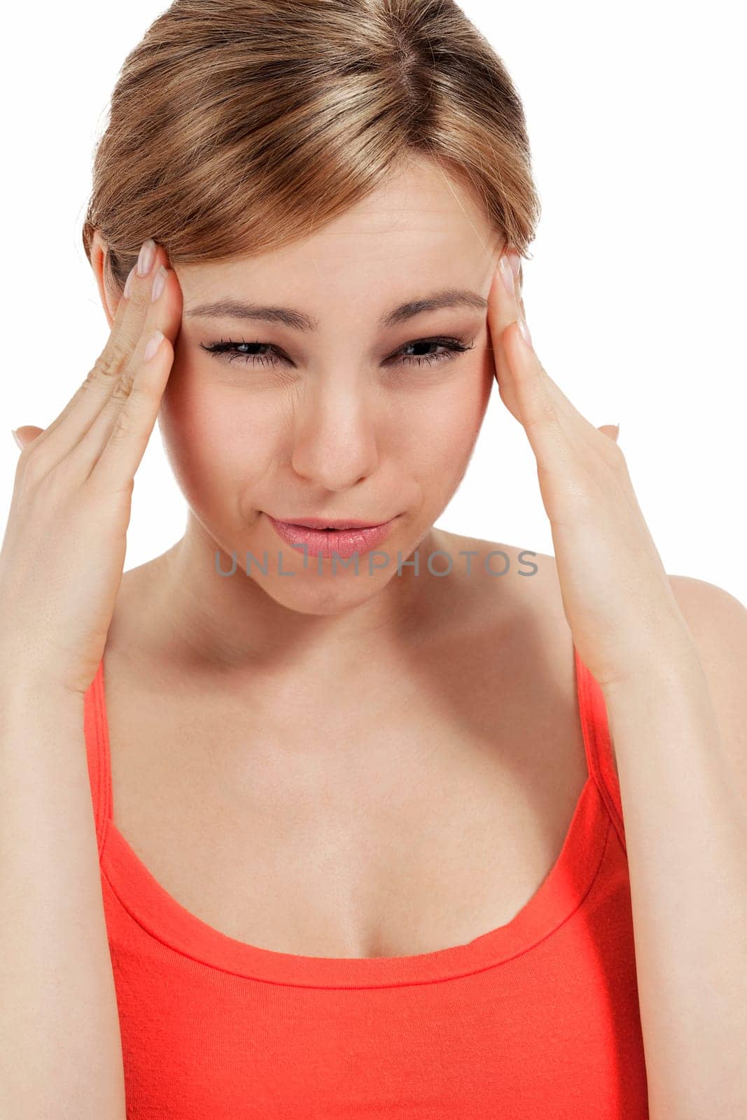 Young blonde woman with headache