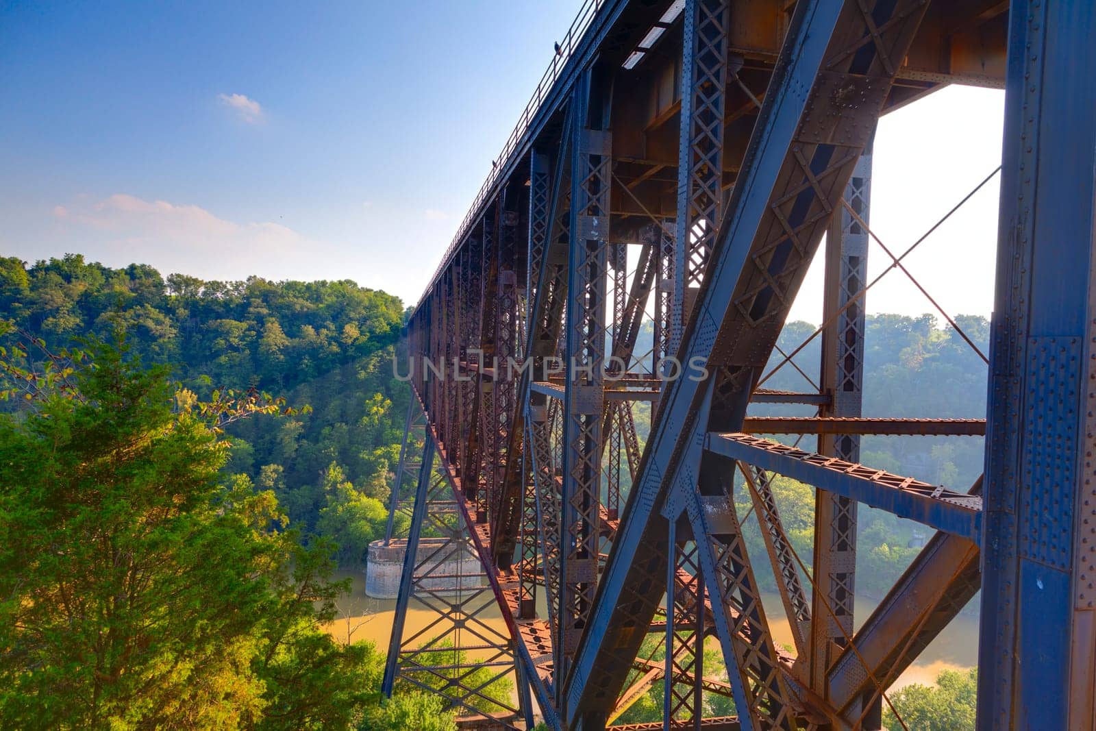 Sun rays passing through High Bridge railroad tressle in Kentucky
