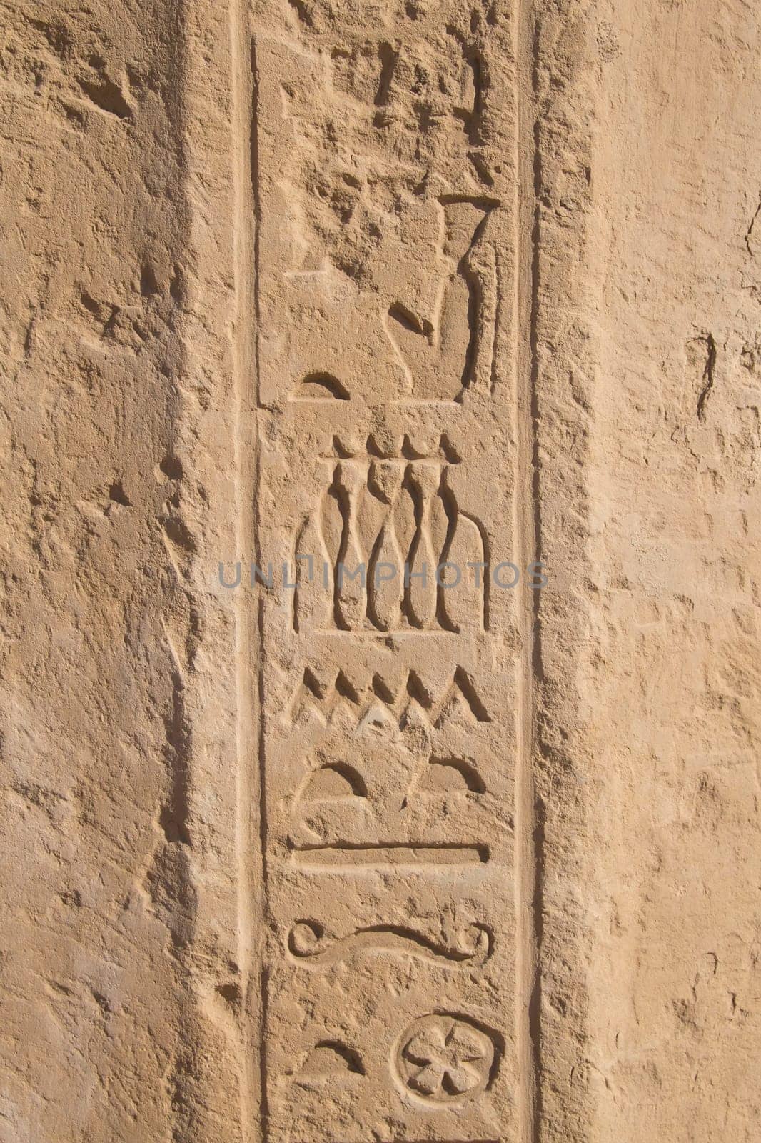 Old egypt hieroglyphs carved on the stone. Vertically. (Egypt)