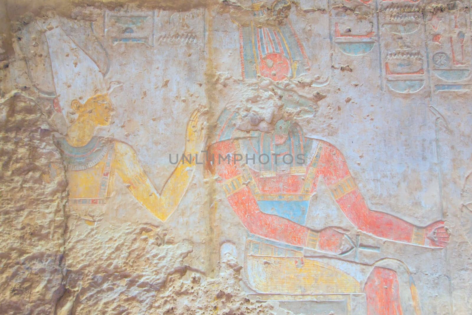 Preserved color hieroglyphics in the temple of Kalabsha near Aswan High Dam (Egypt)