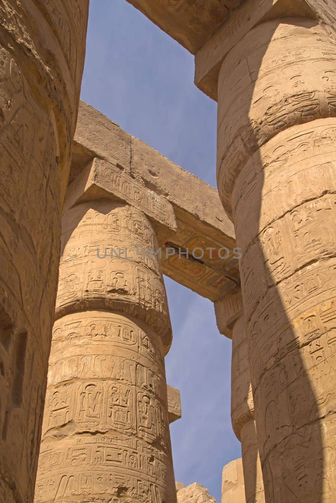 Columns of the Great Hypostyle Hall at the Temples of Karnak. Luxor, Egypt