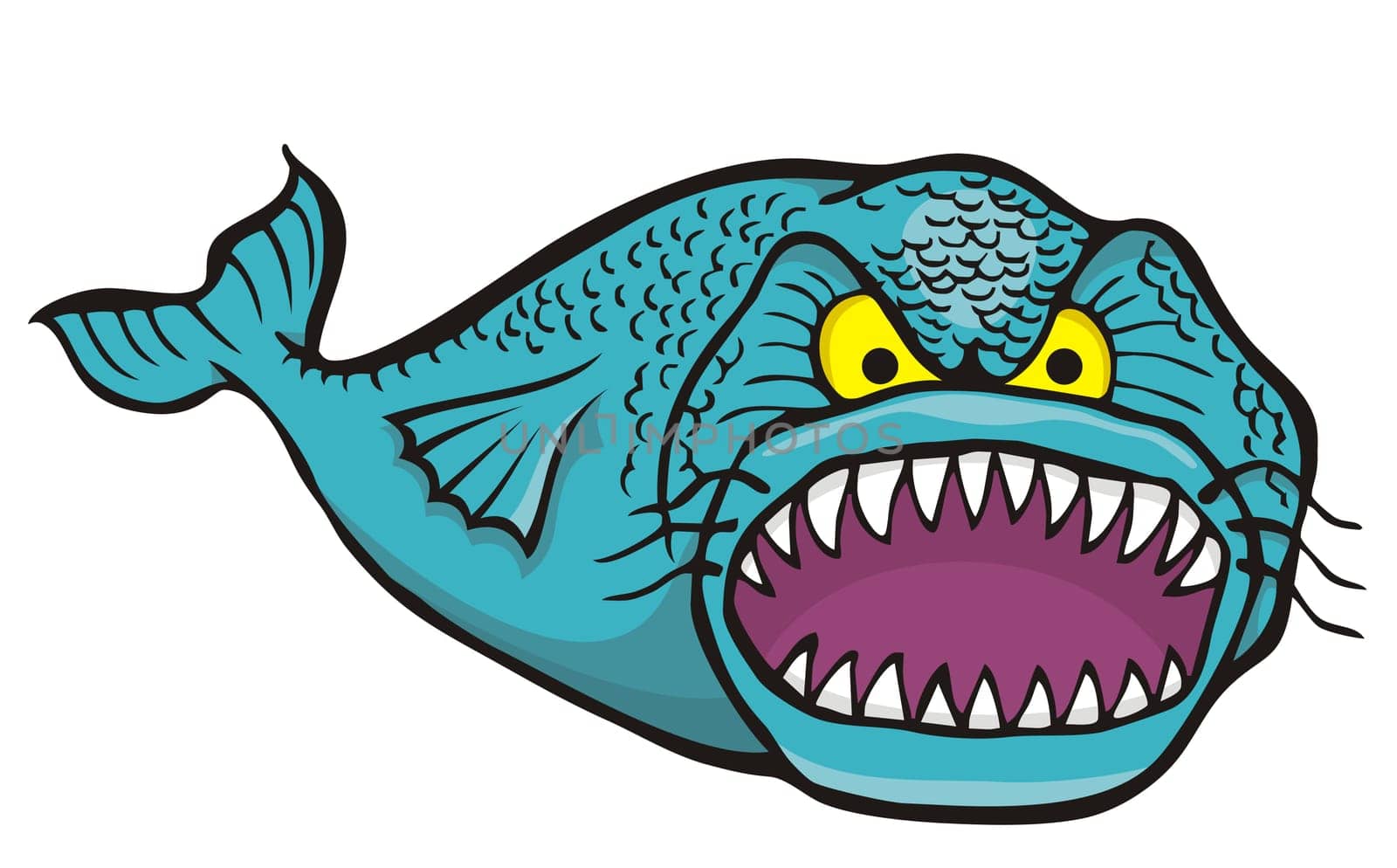 Cartoon of big angry fish isolated on white