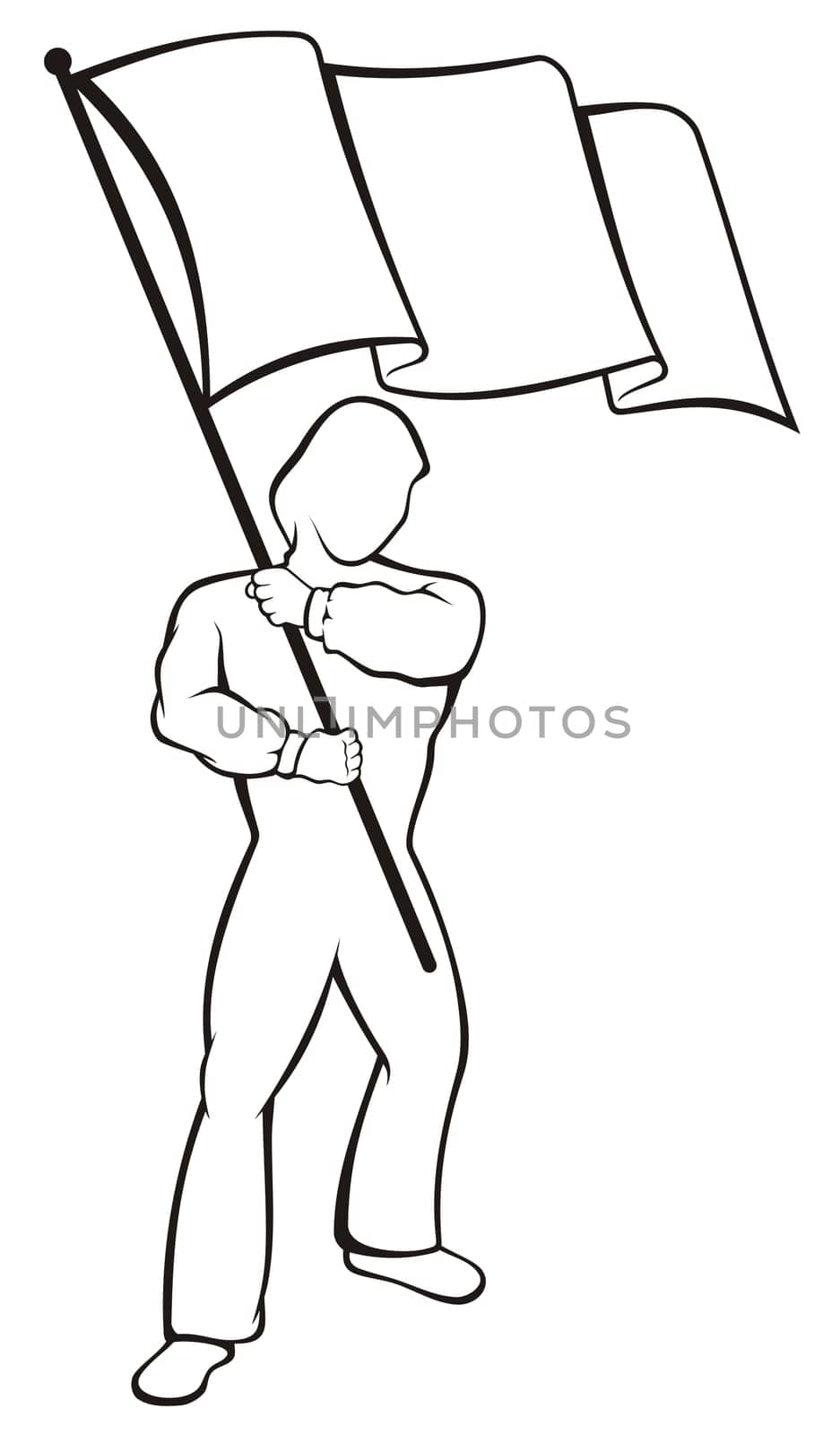 Lineart of young man waving a flag