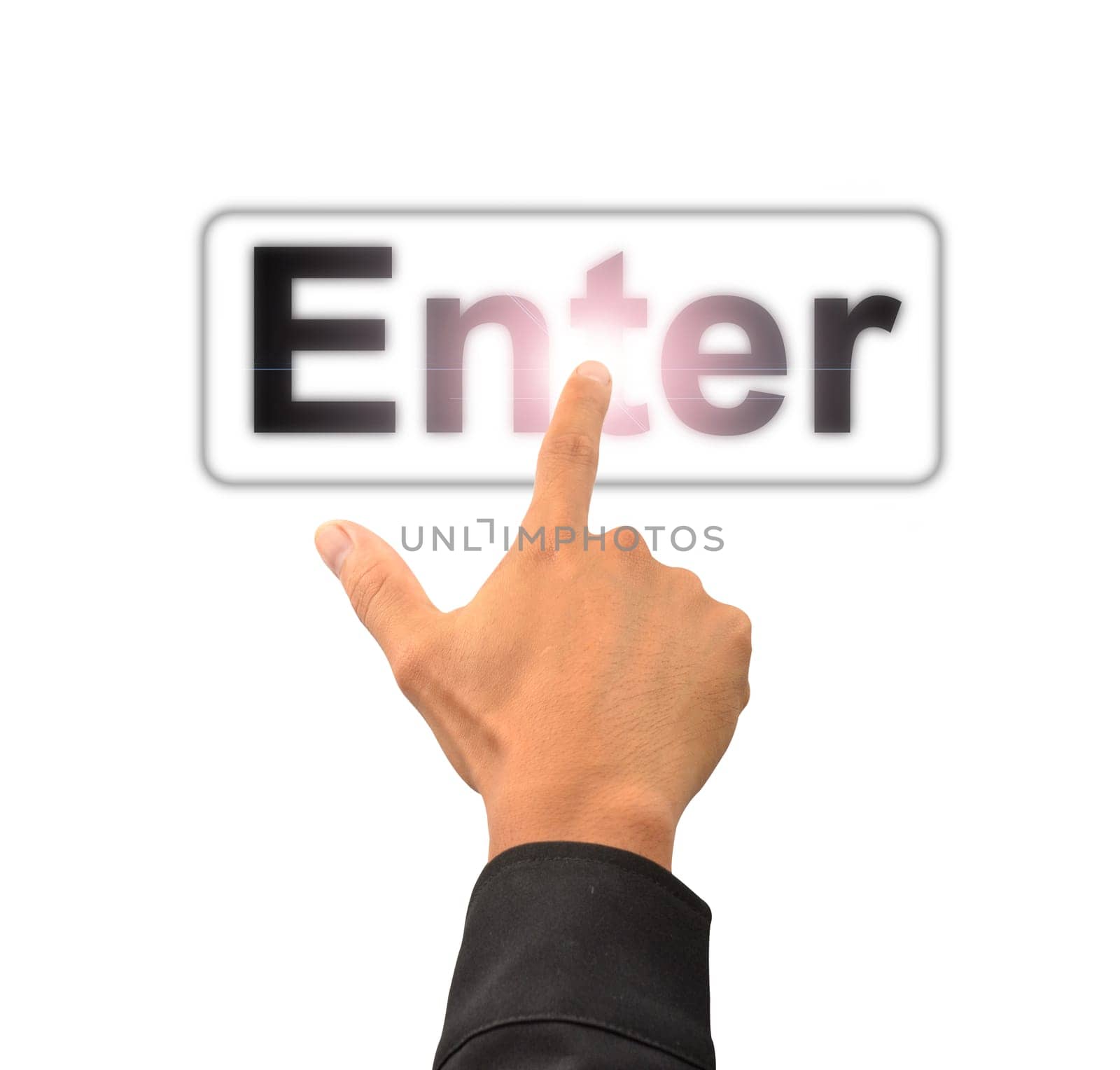finger push enter button on touch screen interface