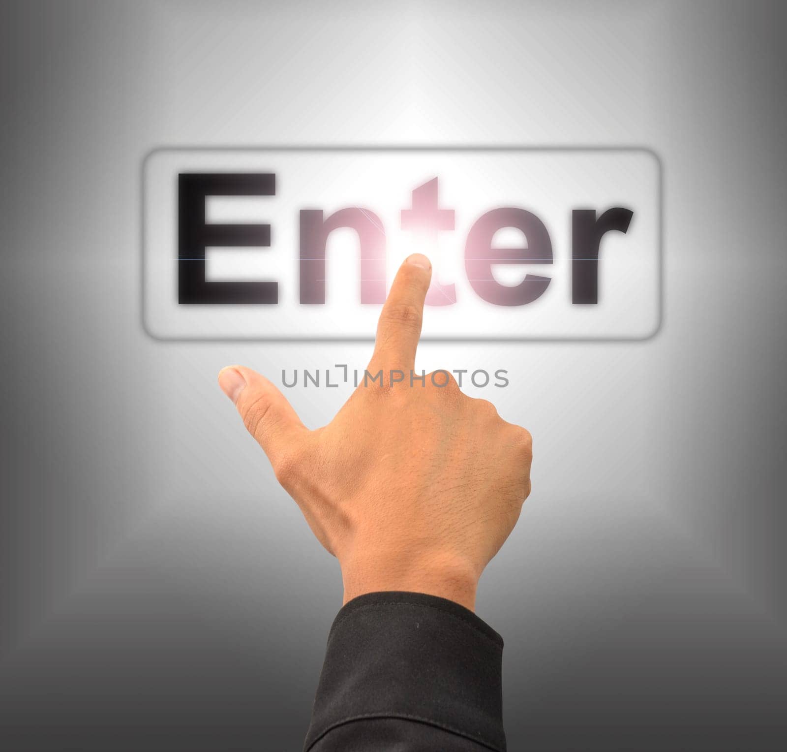 finger push enter button on touch screen interface