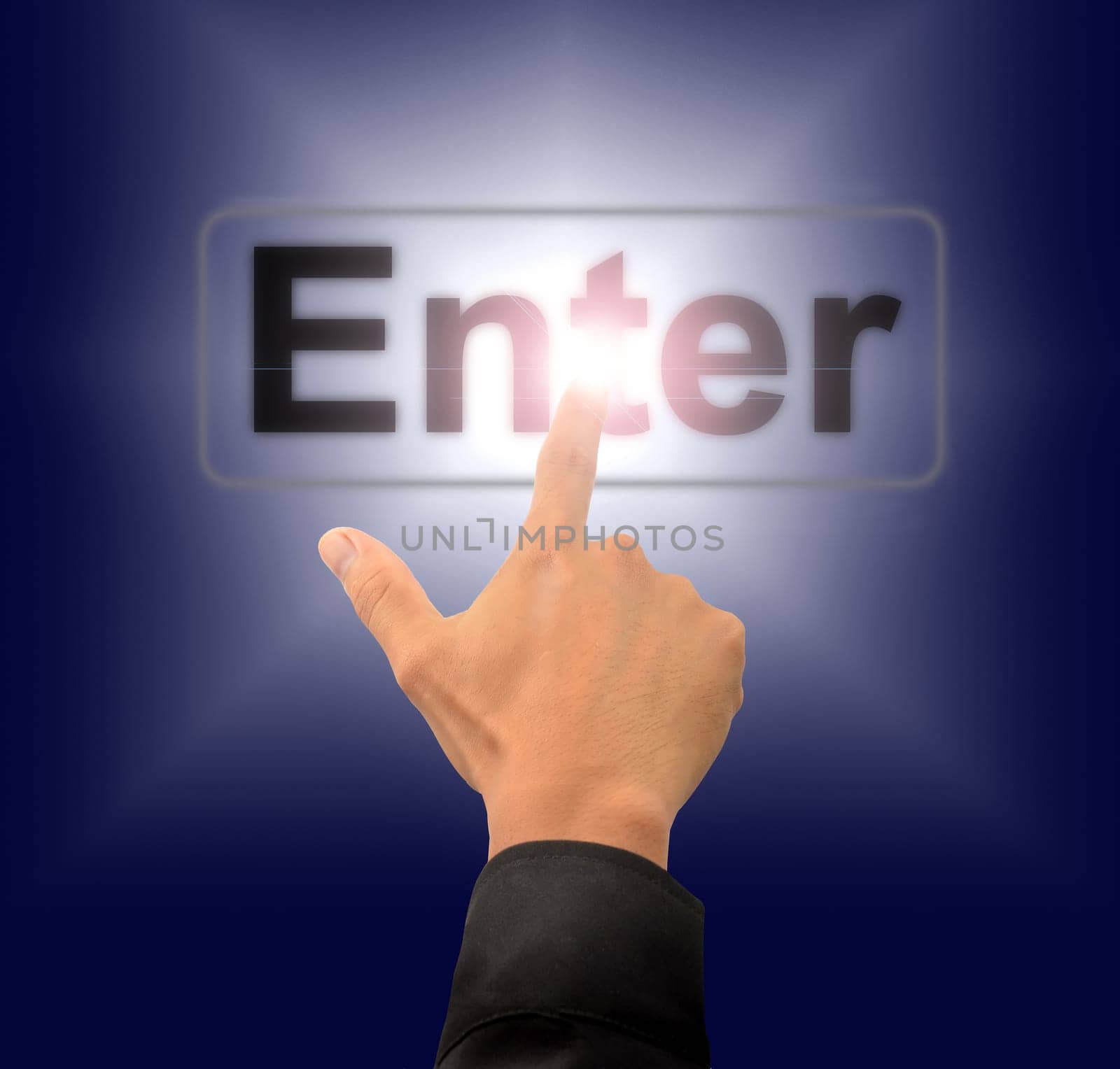 finger push enter button on touch screen interface