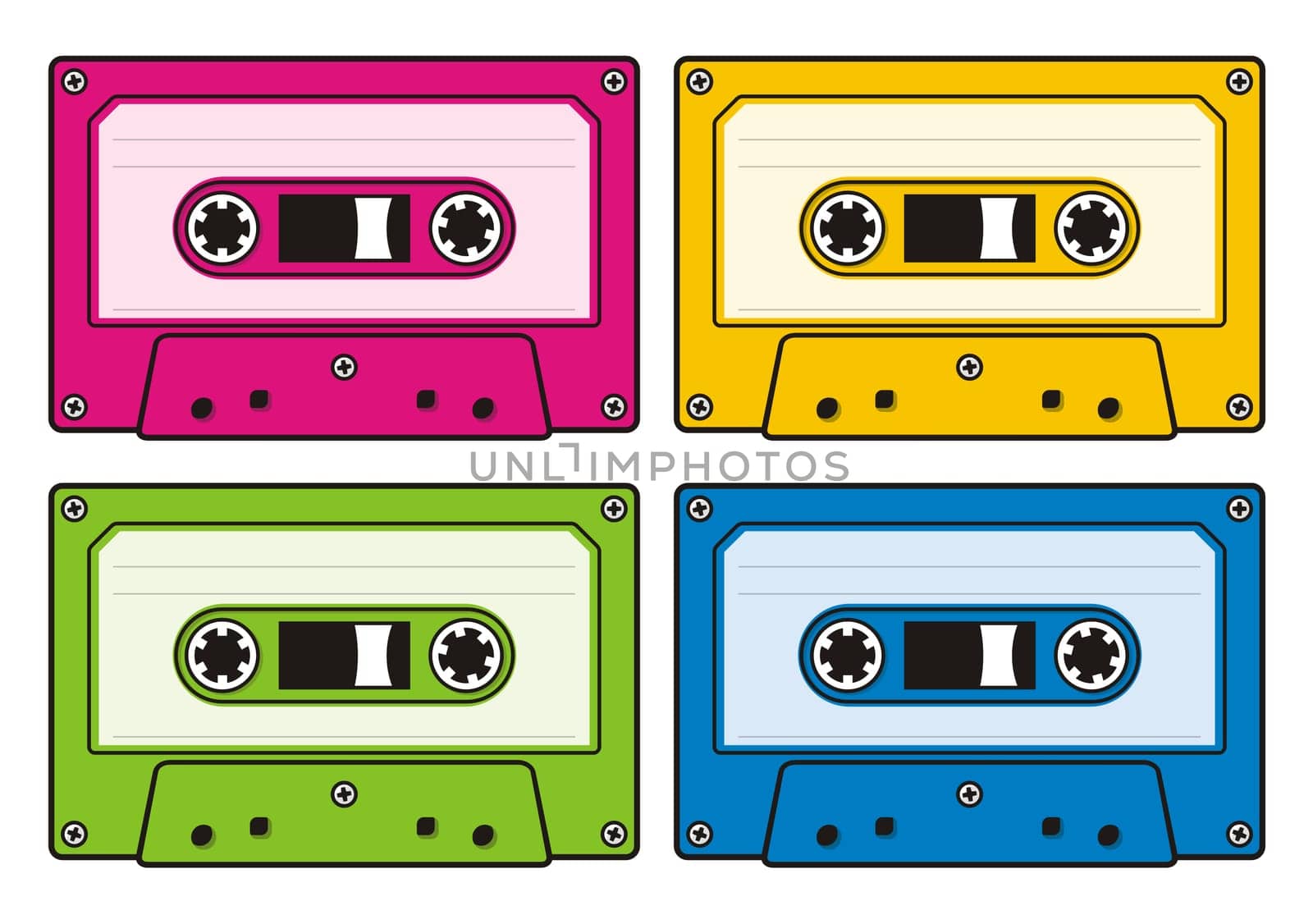Audio cassette icon in four coloured versions