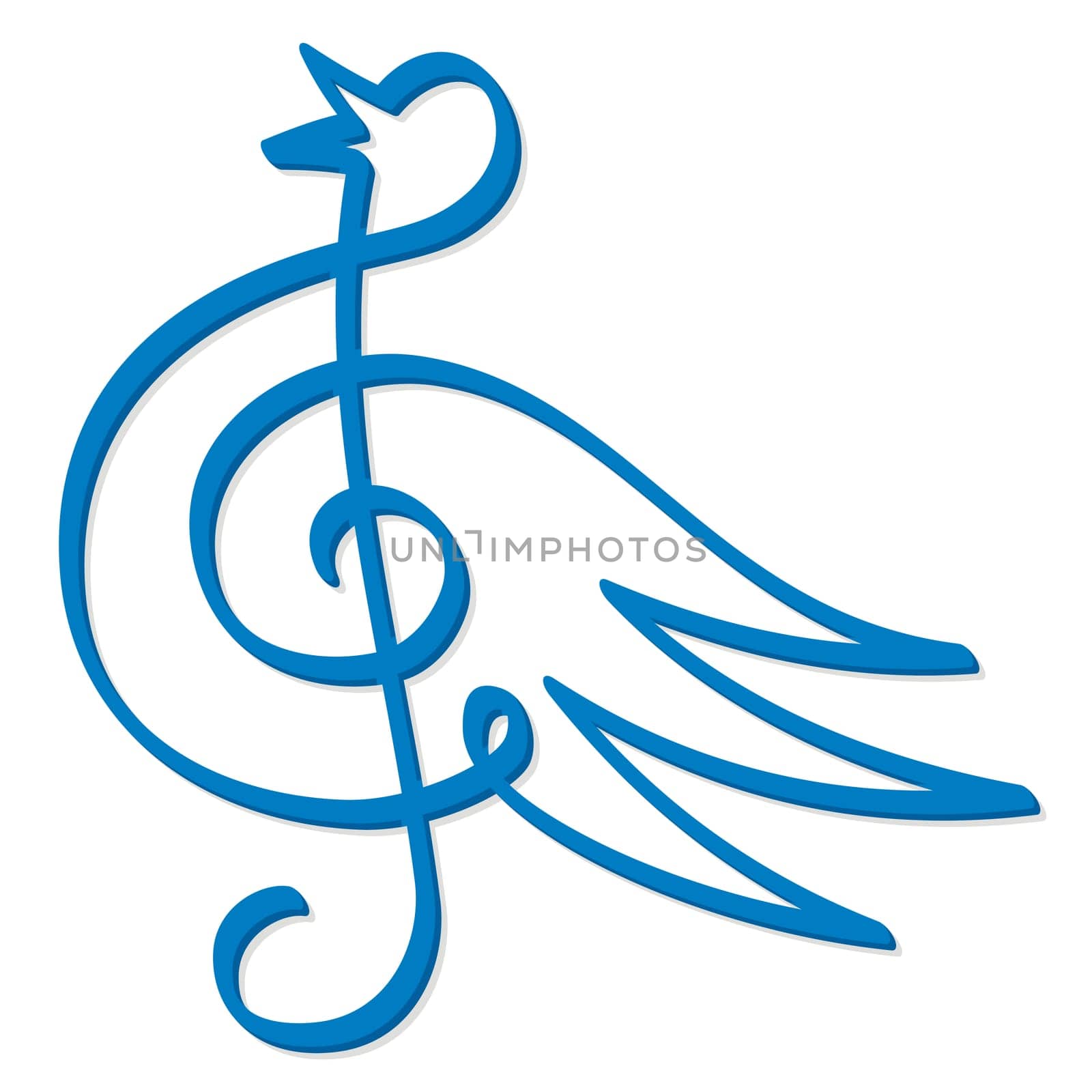Line art of treble clef symbol form a blue bird