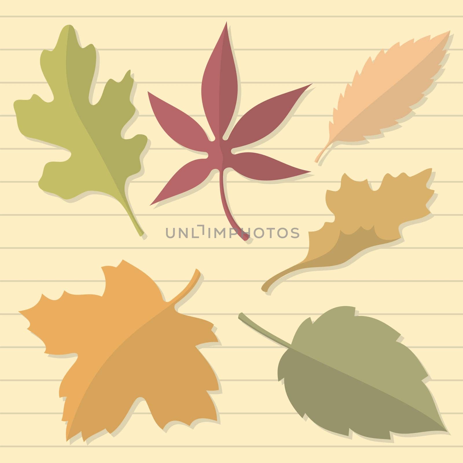 Autumn leaves on beige lined paper
