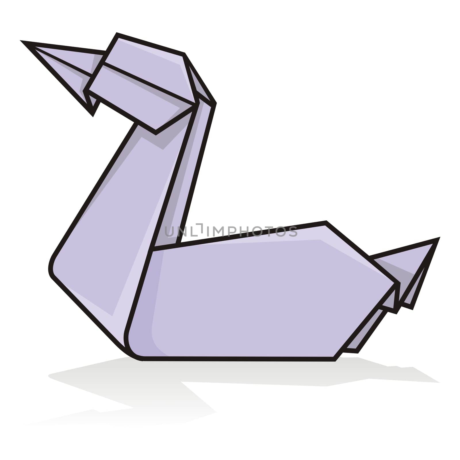 Mauve origami duck illustration on white background