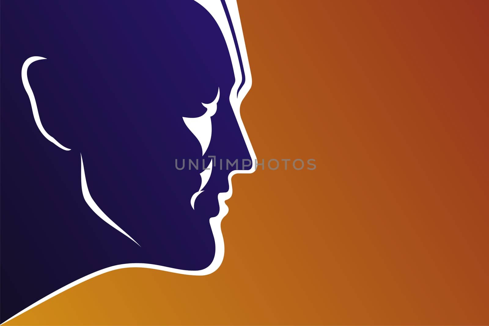 Profile of a young man on red background