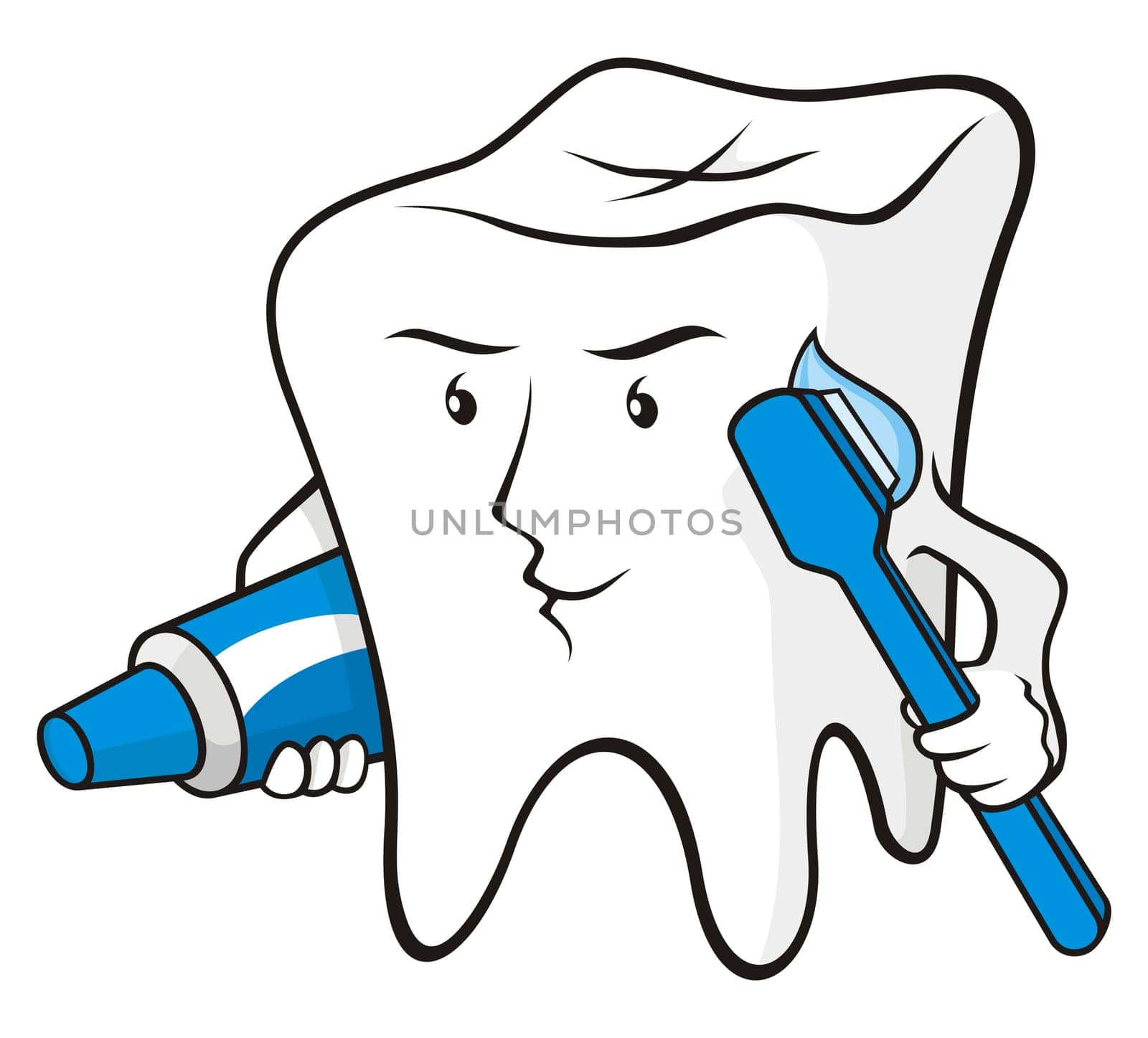 Tooth cartoon smiling with toothbrush and toothpaste