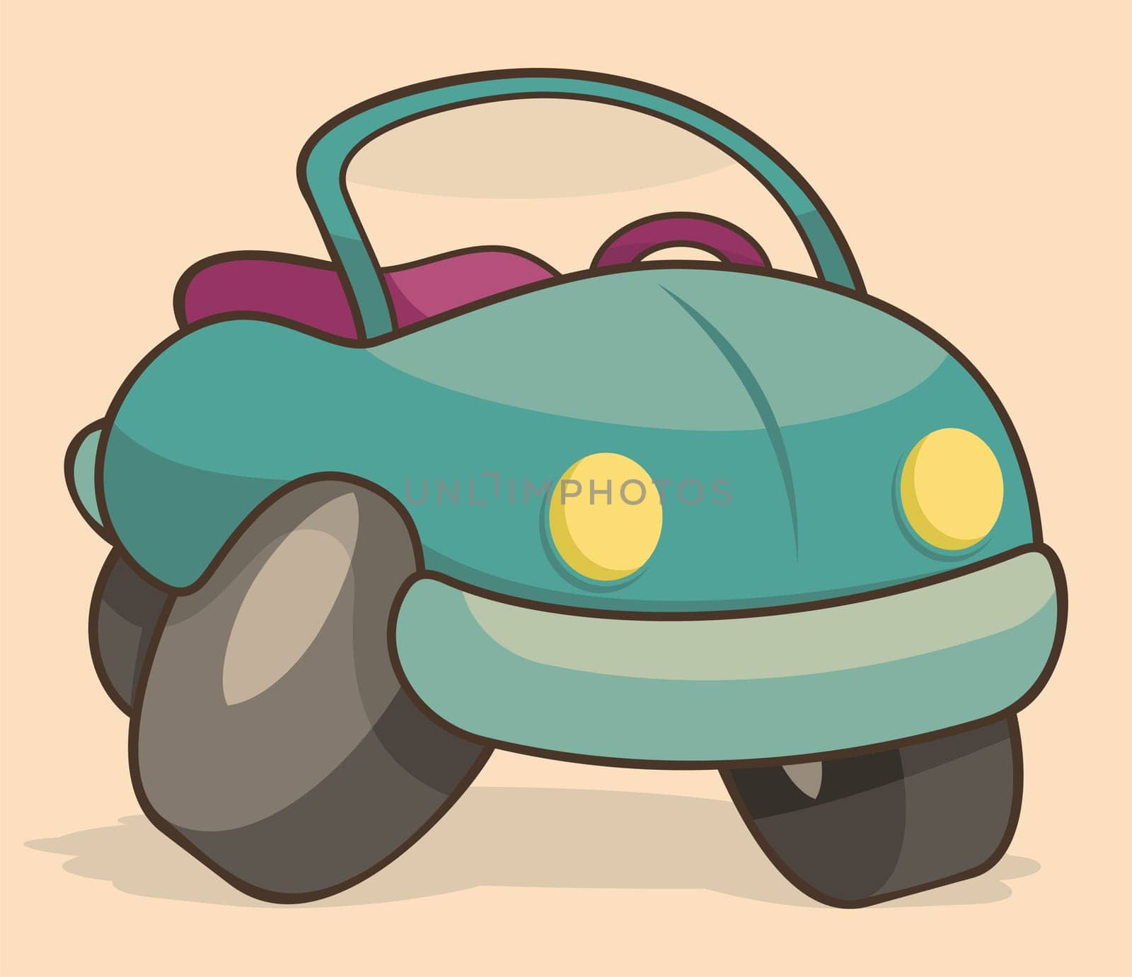 Retro cartoon toy car on beige background