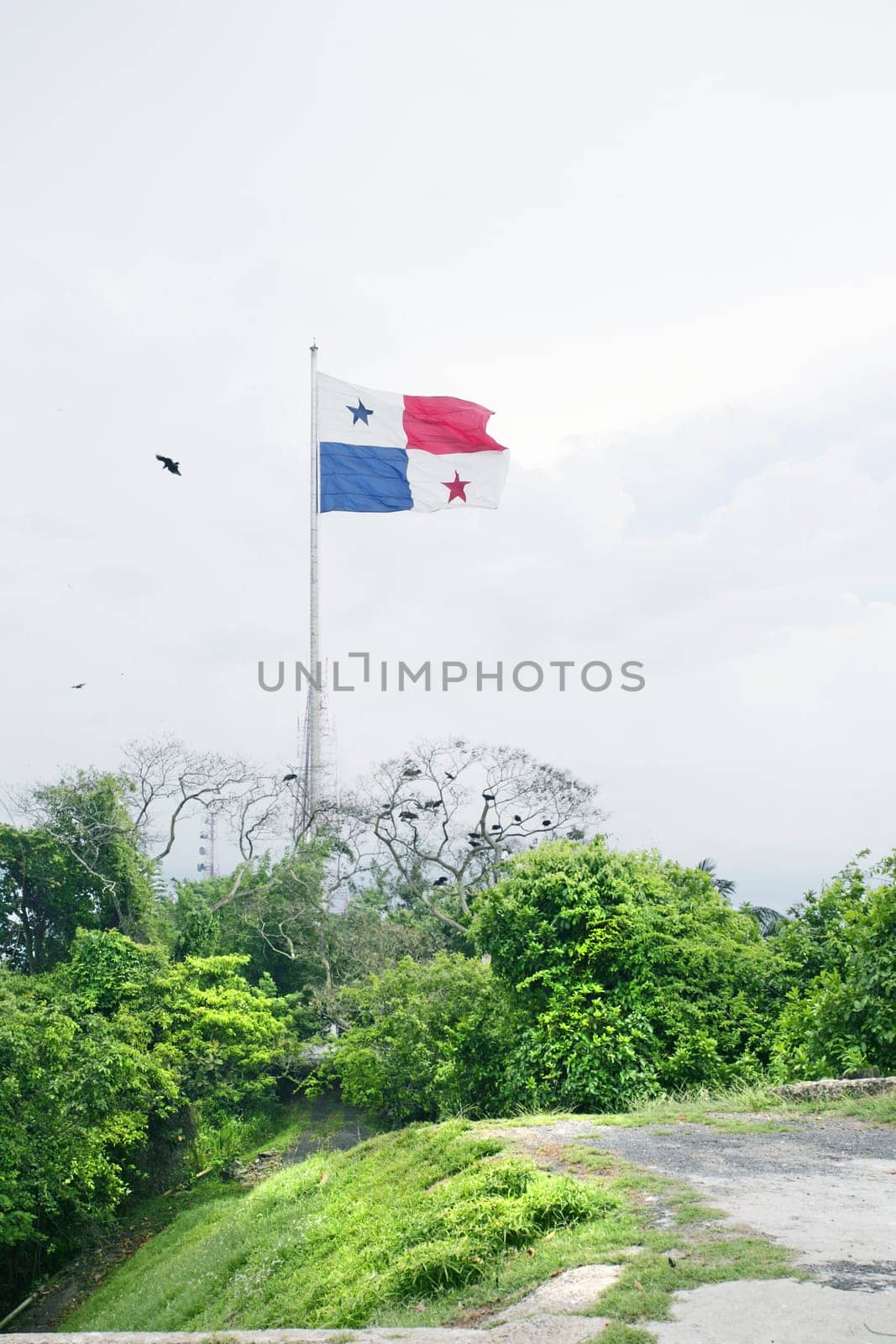 Panama Flag in the Ancon Hill.  Ancon Hill is a steep 654-foot hill which overlooks Panama City.