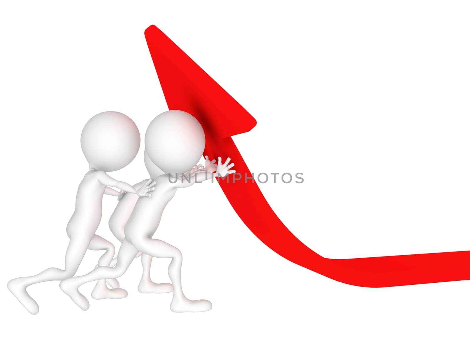 3d illustration of men pushing red arrow diagram