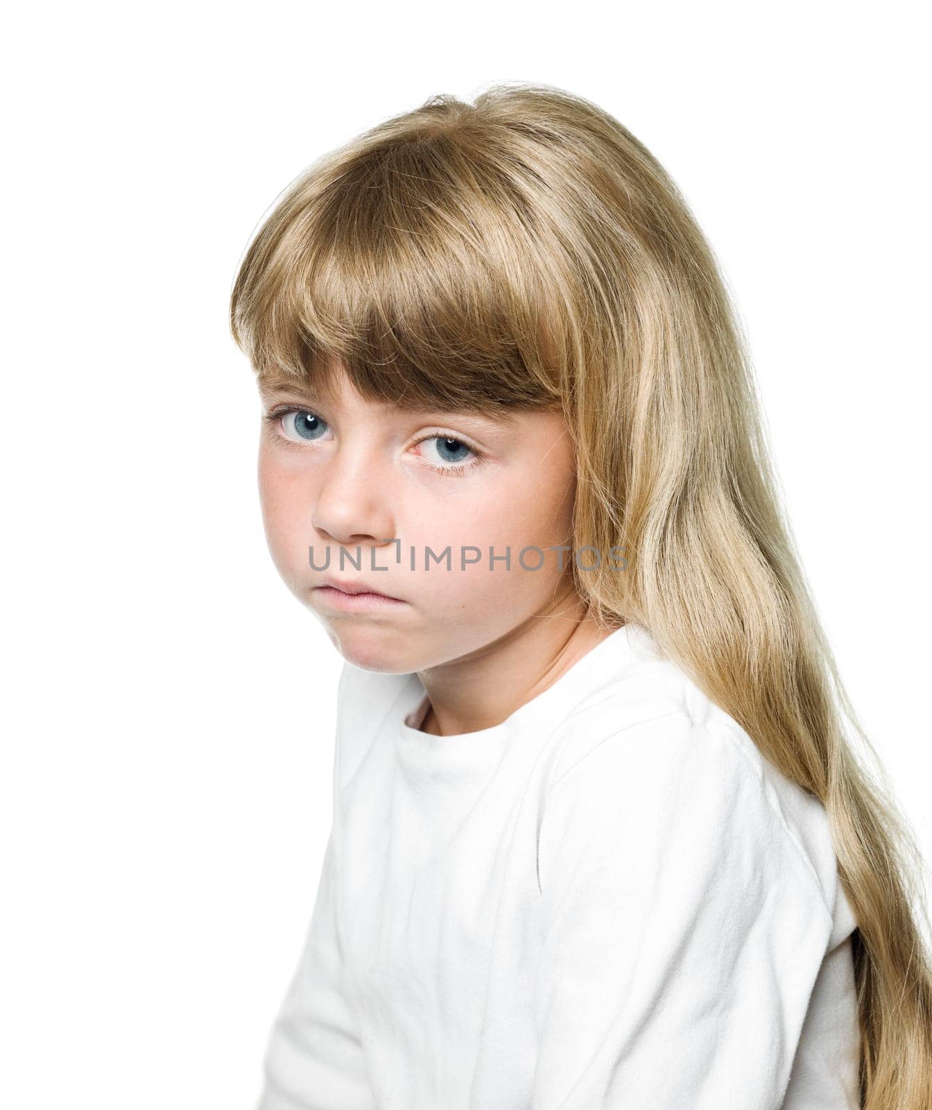 Portrait of a Sad girl on white background