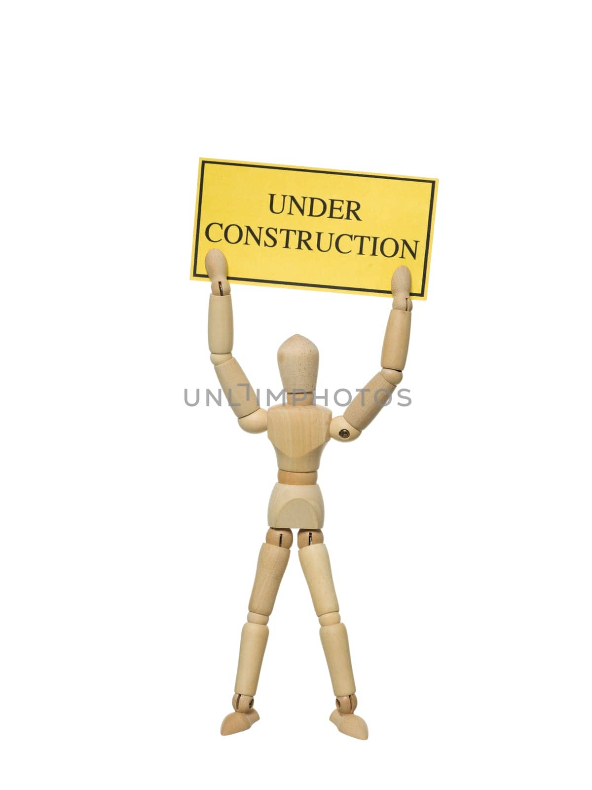 Mannequin Doll with a Sign on white background