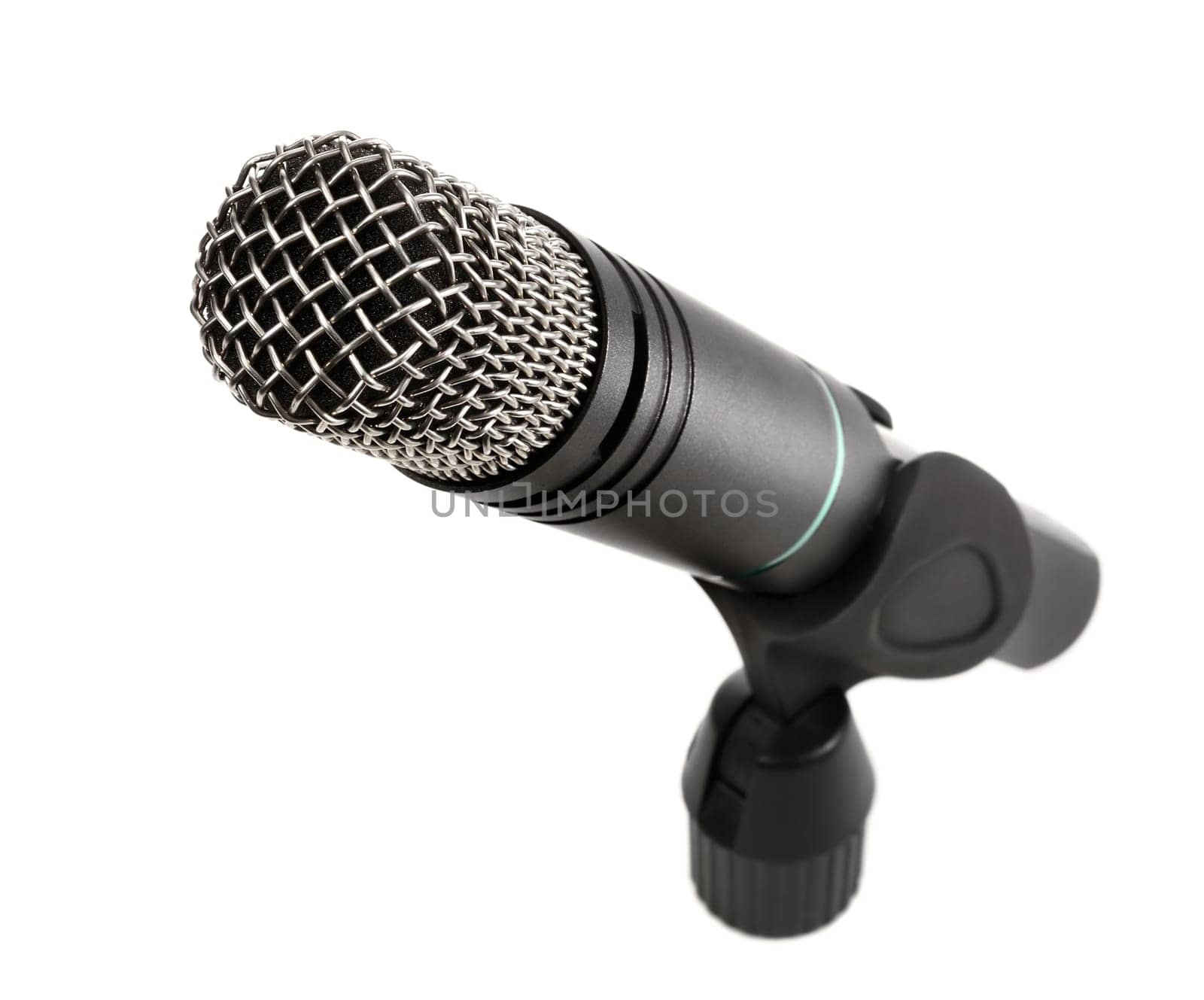 Microphone on holder isolated on white background