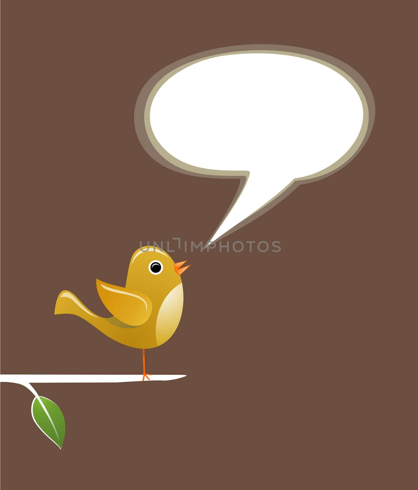 Modern communication concept: bird in tree with speech bubble. Vector file layered for easy manipulation and custom coloring.