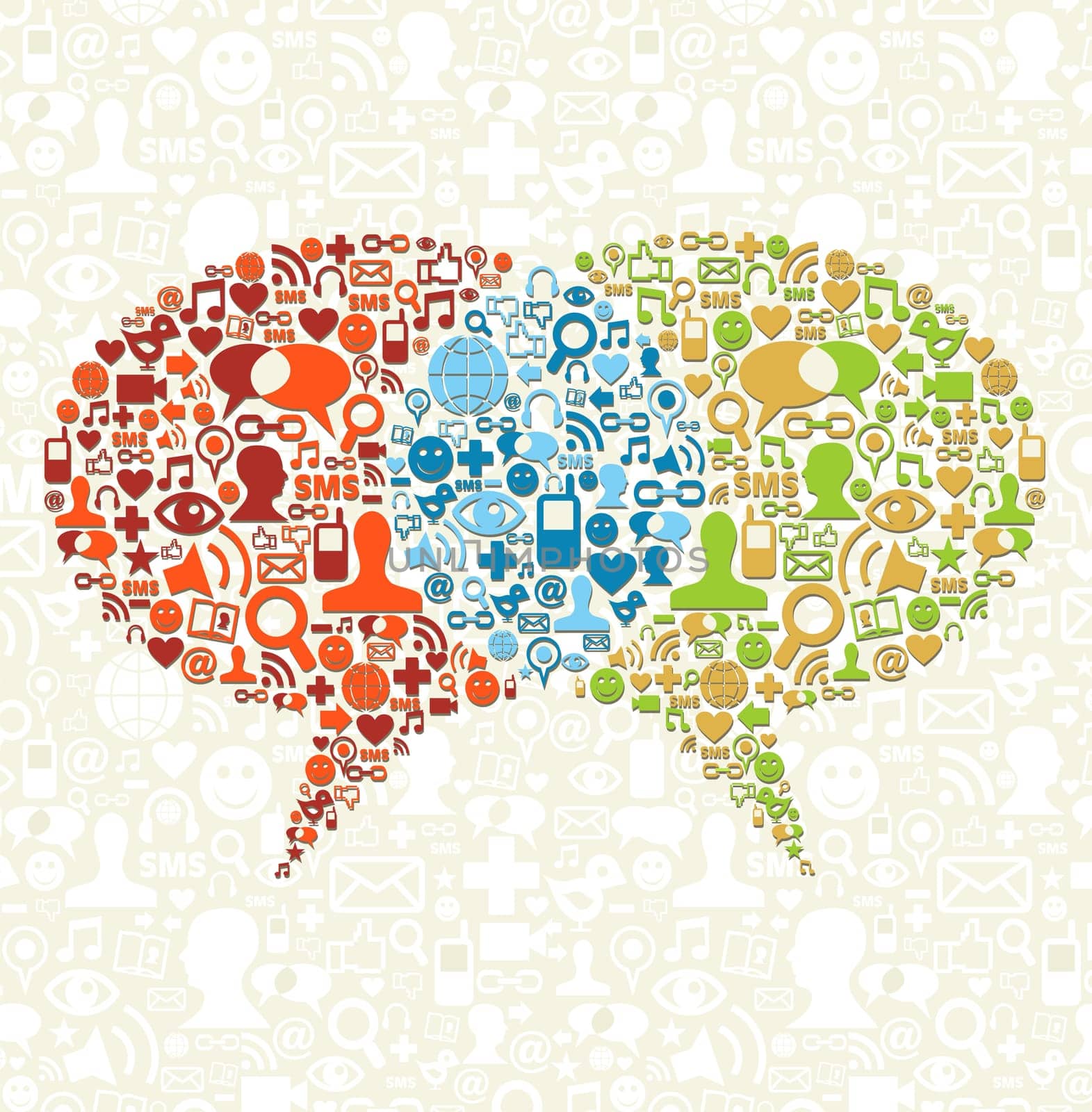 Speech bubbles  connection made with social media icons set. Vector file layered for easy manipulation and custom coloring.