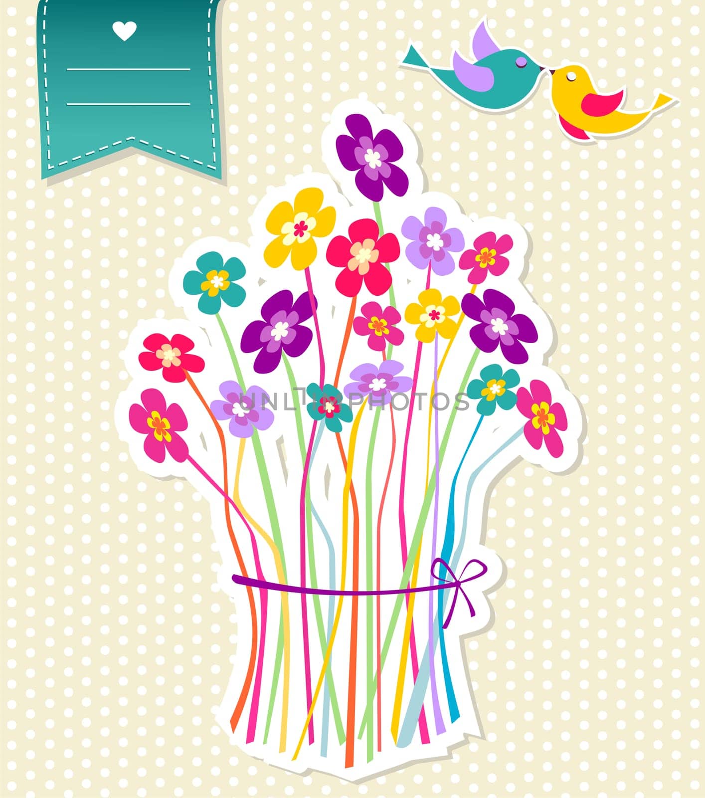 Abstract colorful bunch of flowers and birds composition background. Vector file layered for easy manipulation and coloring.