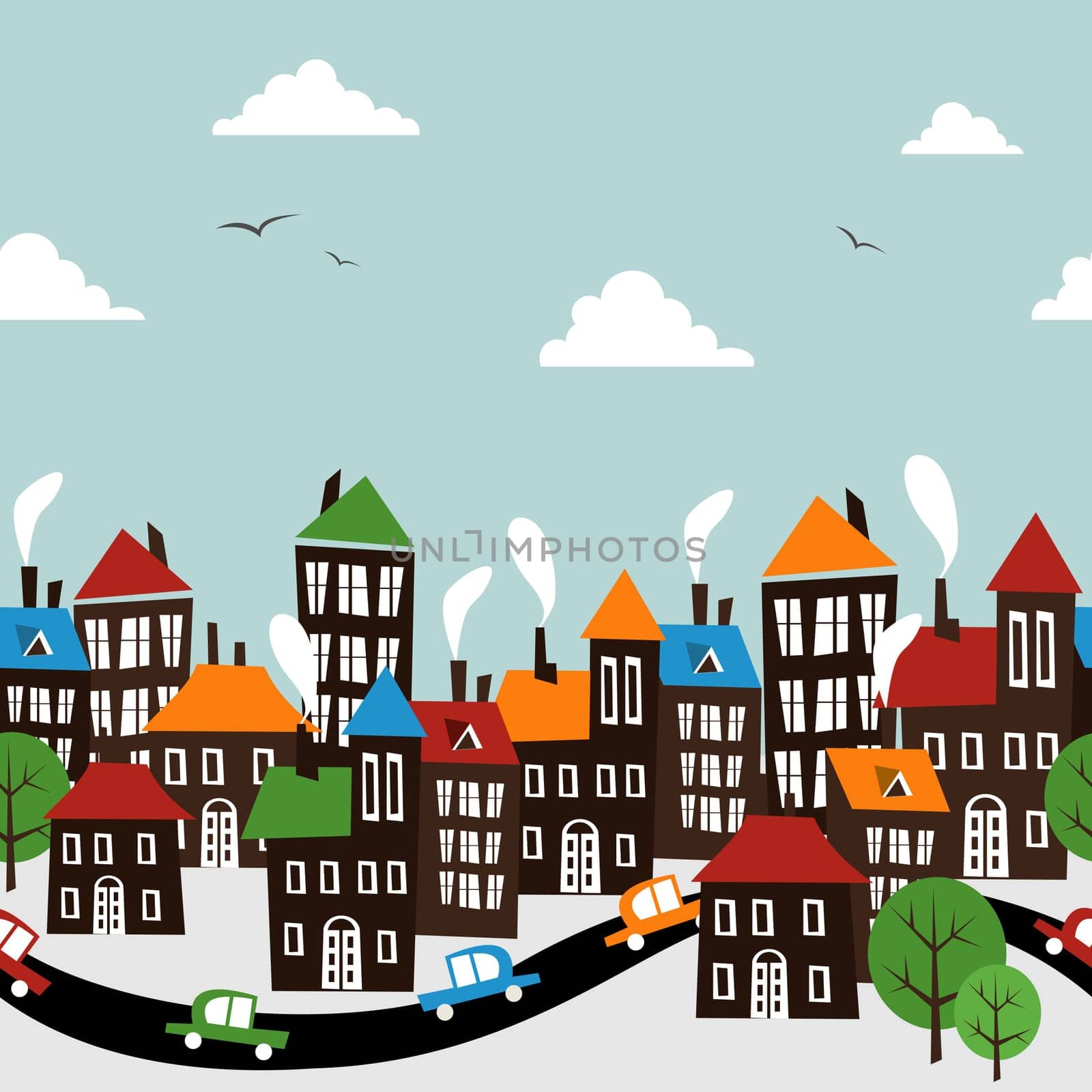 Christmas winter time town pattern background. Vector file layered for easy manipulation and custom coloring.