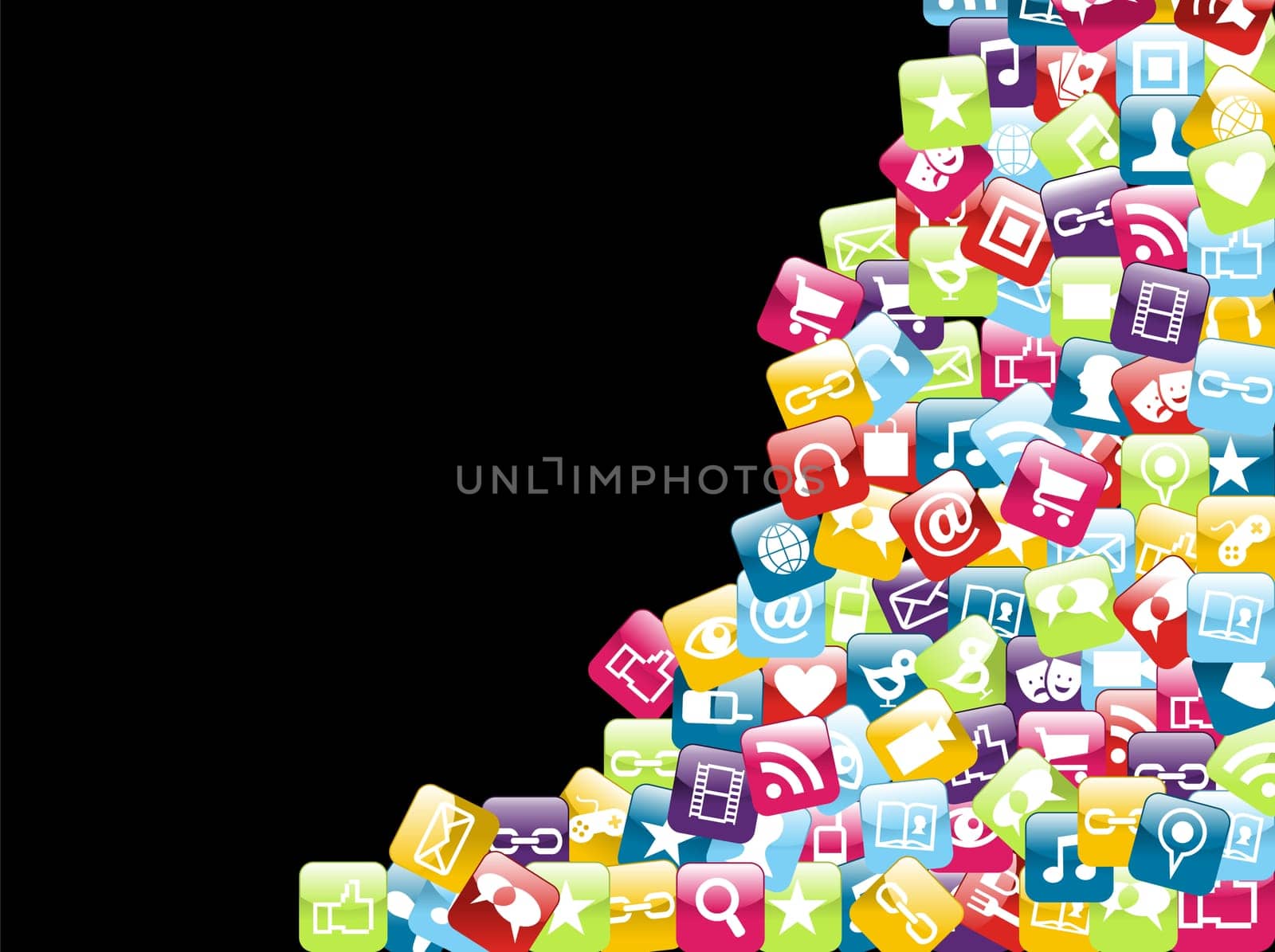 Smartphone app icon set isolated over black background. Vector file layered for easy manipulation and customisation.
