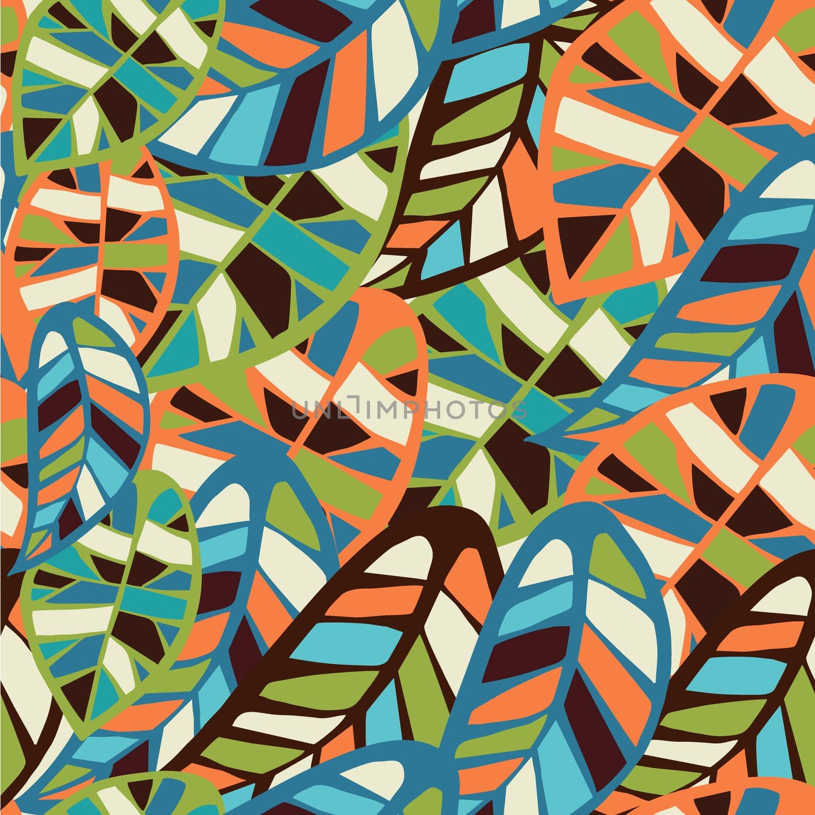 Abstract colorful leaves seamless pattern background. Vector file layered for easy manipulation and coloring.