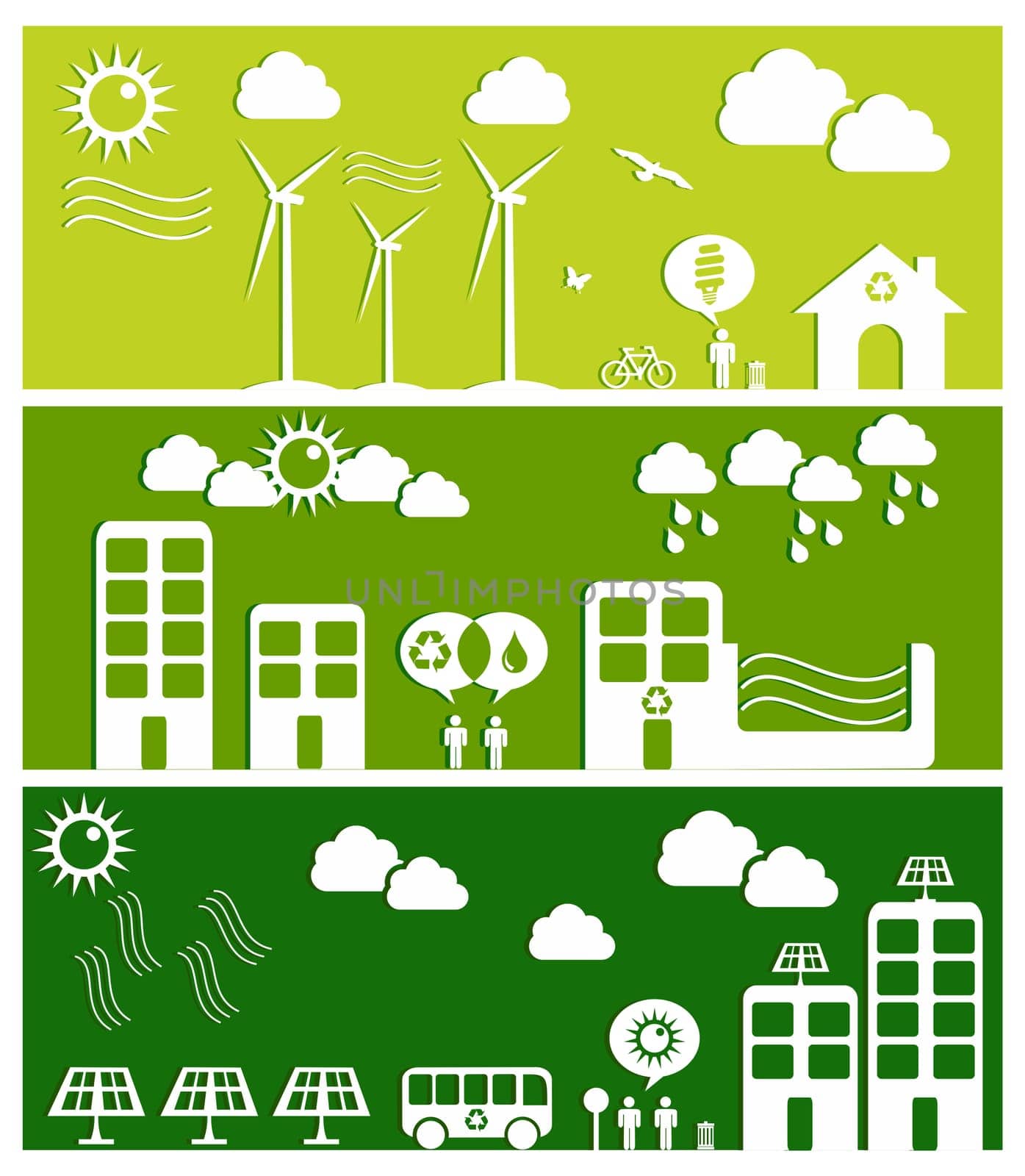 Go green city banners. Industry sustainable development with environmental conservation background illustration. Vector file layered for easy manipulation and custom coloring.
