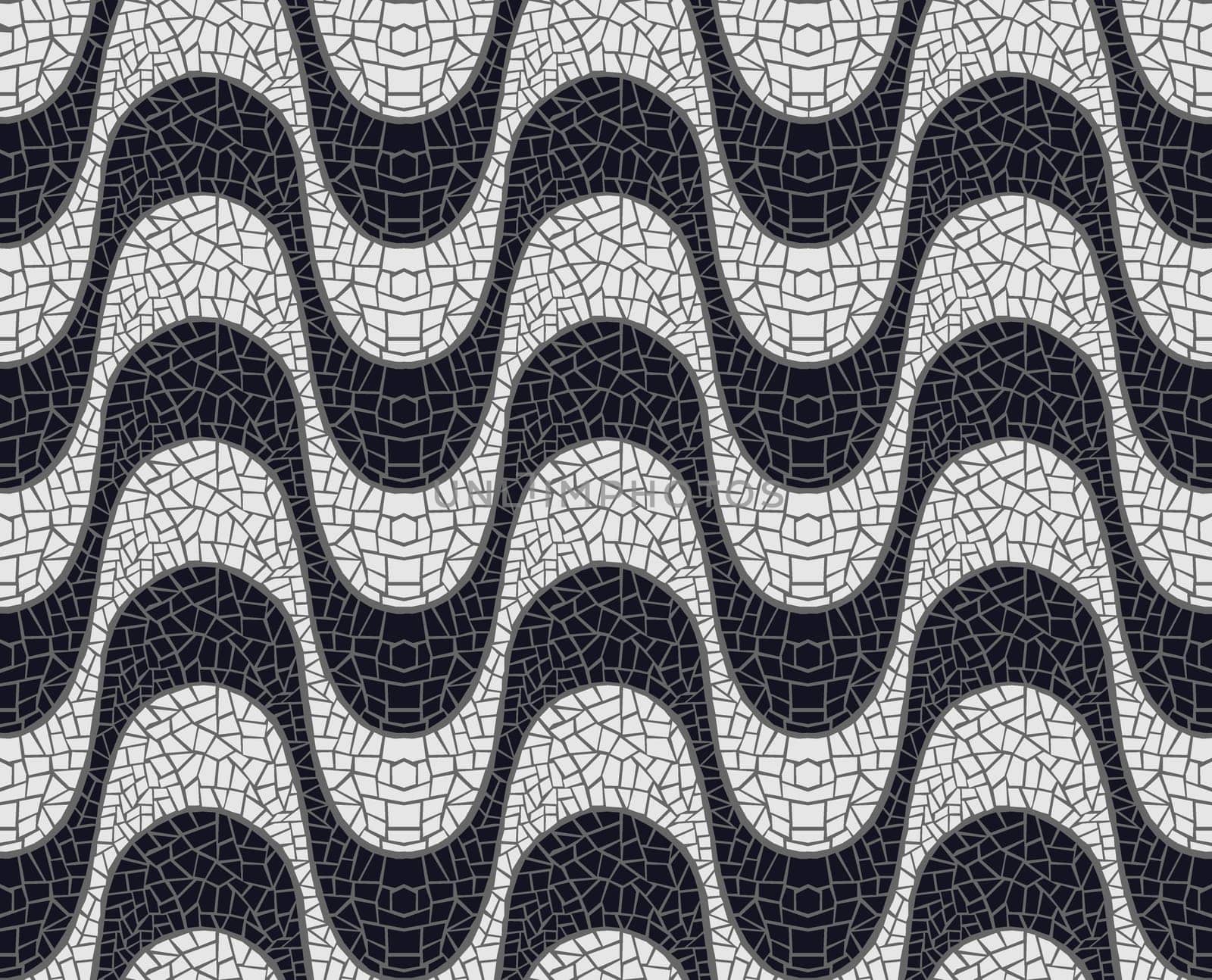Black and white mosaic wave pattern background. Vector file layered for easy manipulation and coloring.