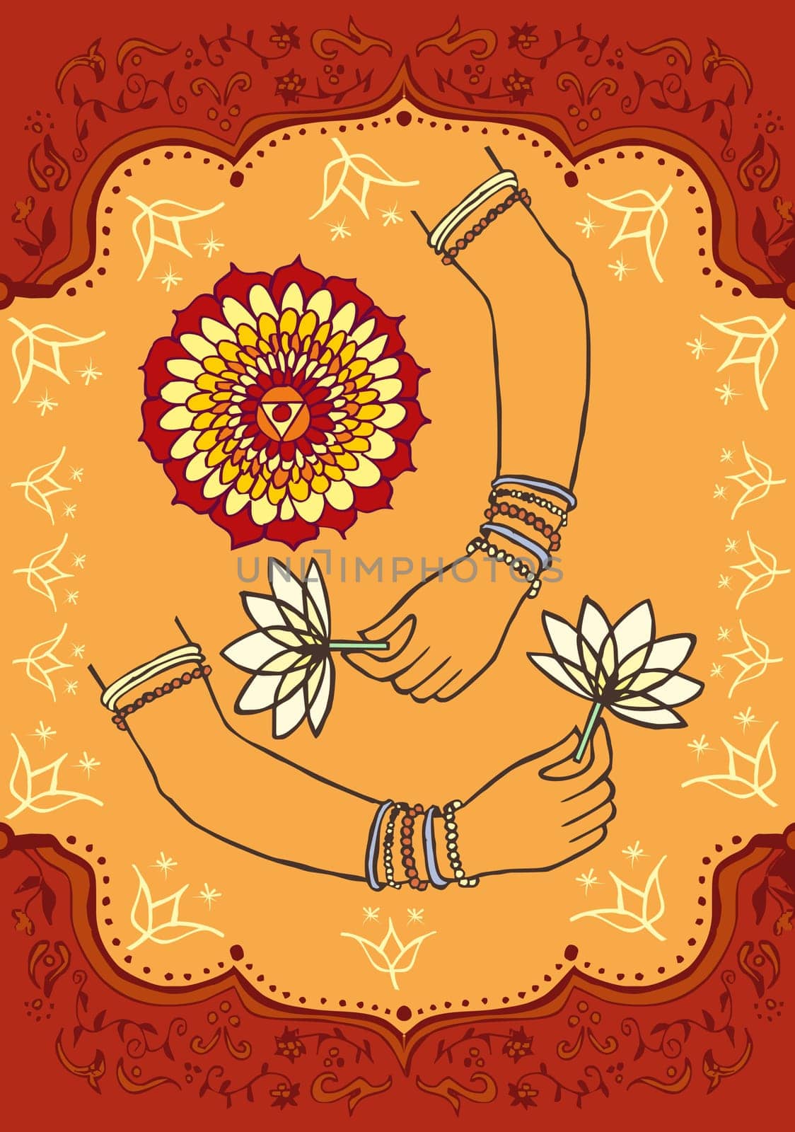 Woman hand and lotus indian culture background. Vector file available.