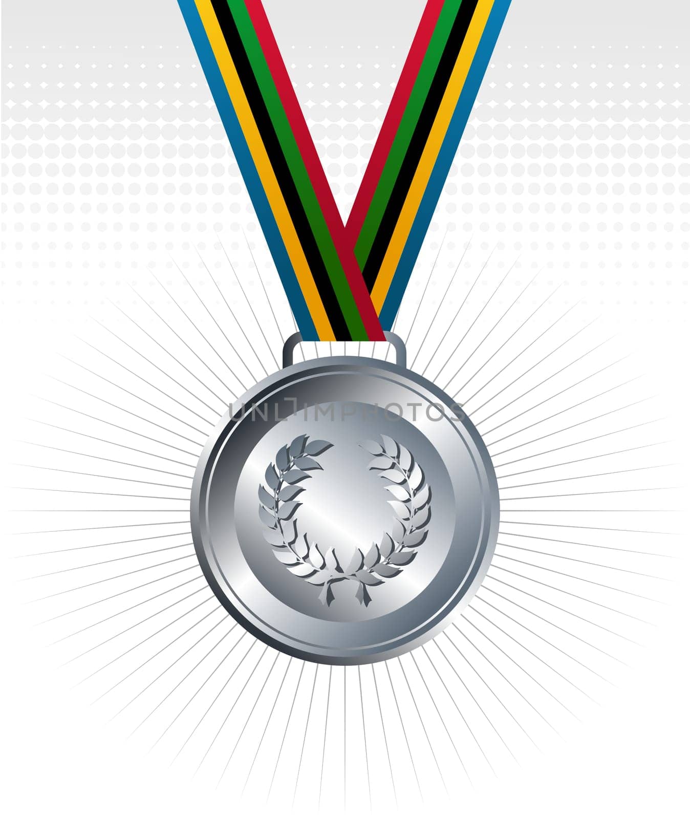 Sport silver medal with ribbon background. Vector file layered for easy manipulation and customisation.