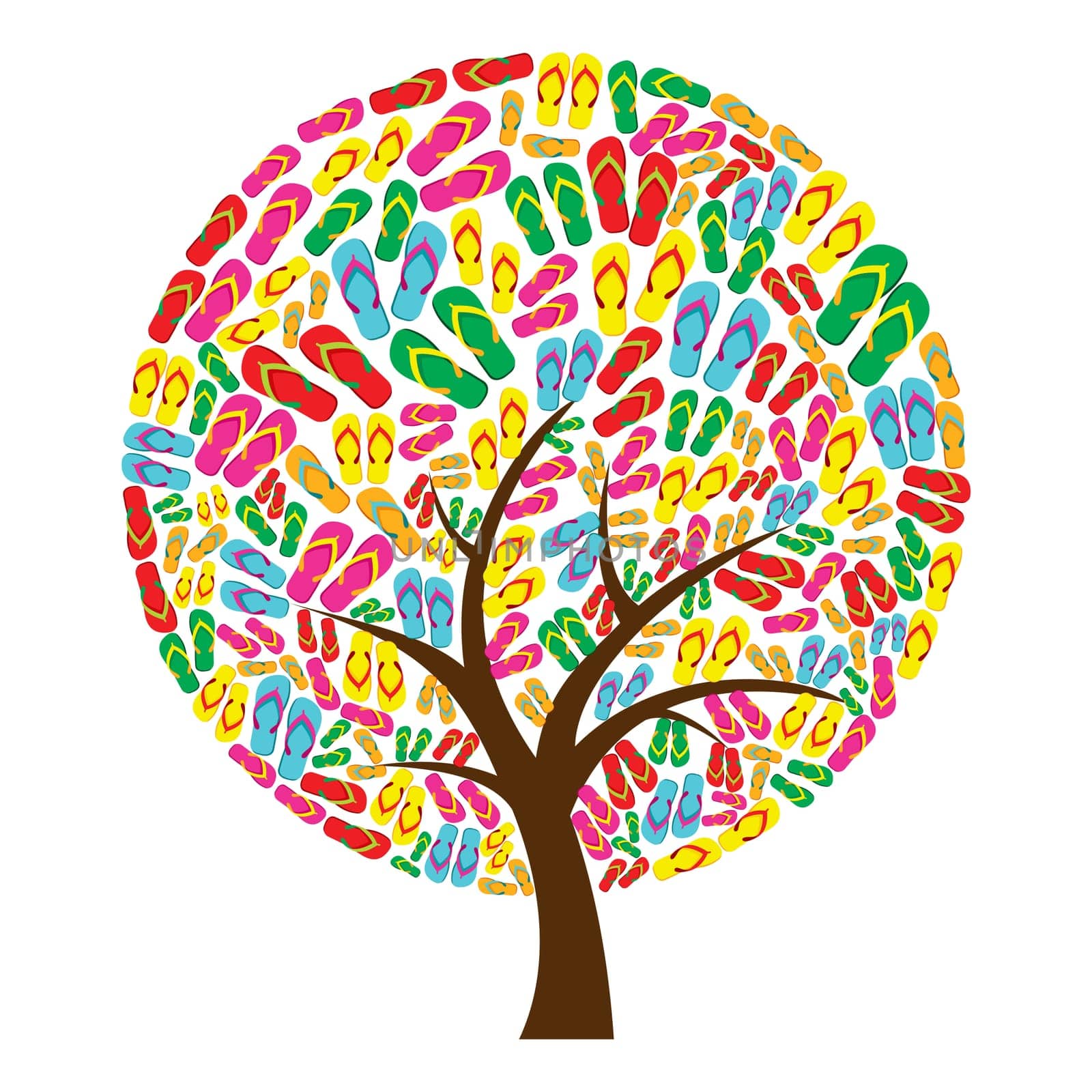 Fllip flops in tree shape isolated over white background. Vector file layered for easy manipulation and custom coloring.