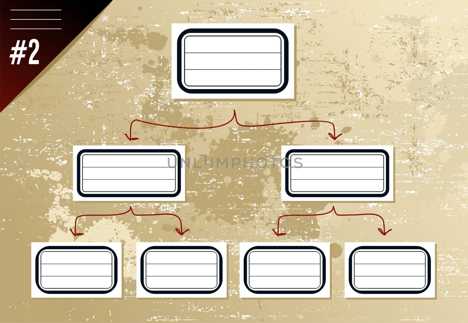 Vintage hierarchy diagram with arrows and retro labels. Vector file layered for easy manipulation and custom coloring.