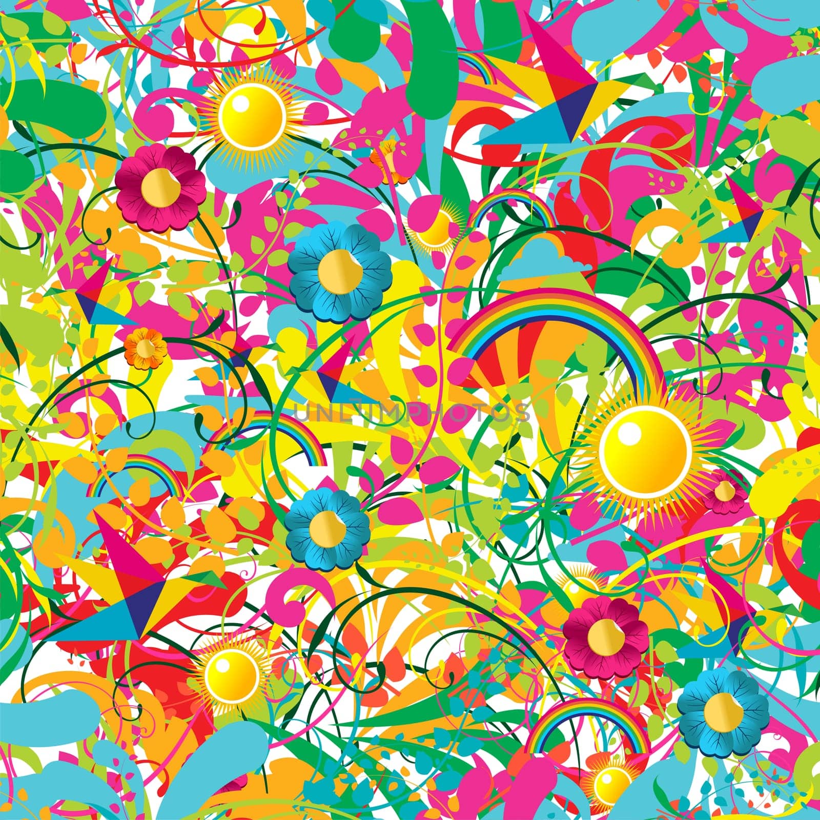 Leaf, flower and butterfly summer pattern background. Vector file layered for easy manipulation and custom coloring.