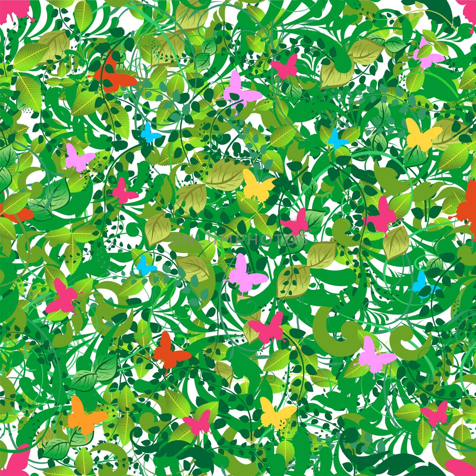 Leaf, flower and butterfly pattern background. Vector file layered for easy manipulation and custom coloring.