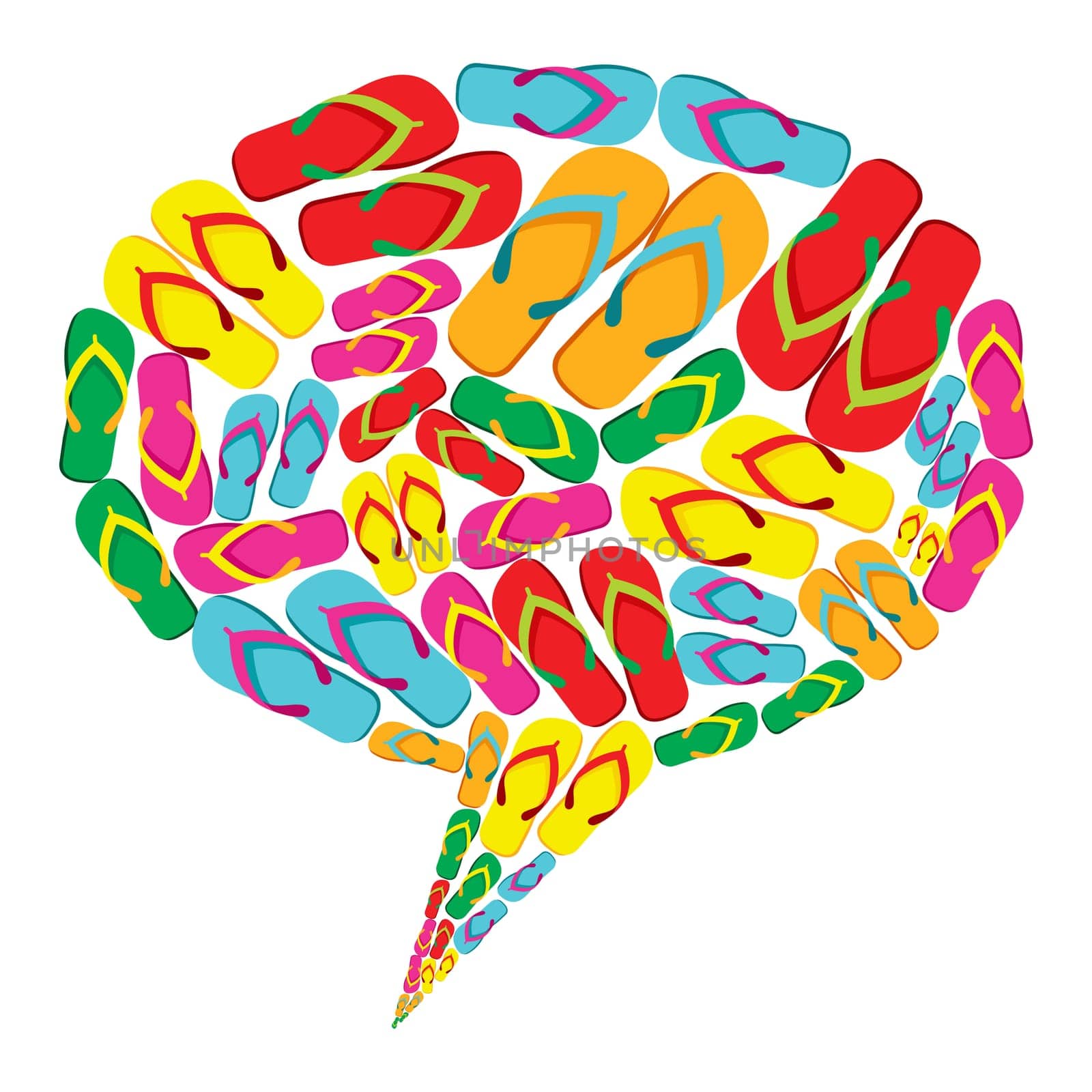Social media talk bubble made with flip flops isolated over white background. Vector file layered for easy manipulation and custom coloring.