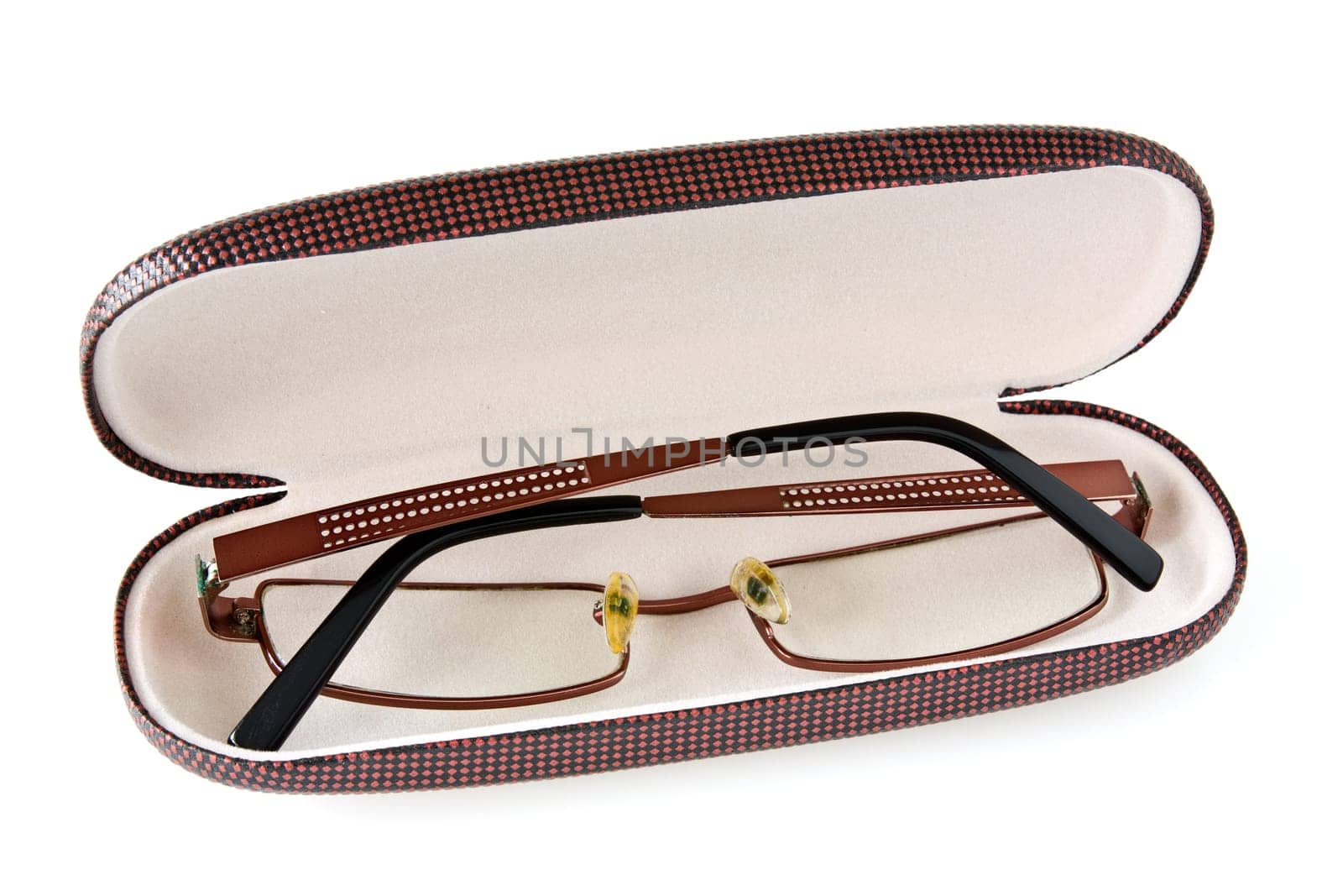 glasses in the case on a white background