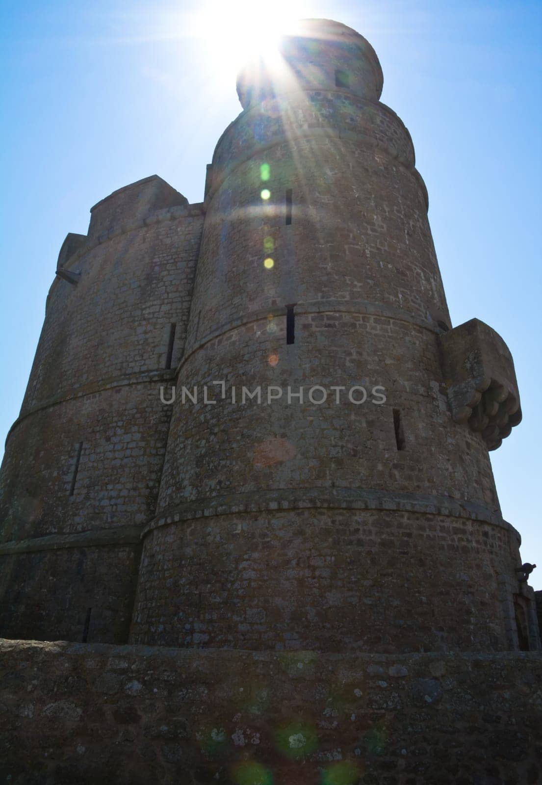 Fort on Tatihou Island in France in the Sun with lens flare