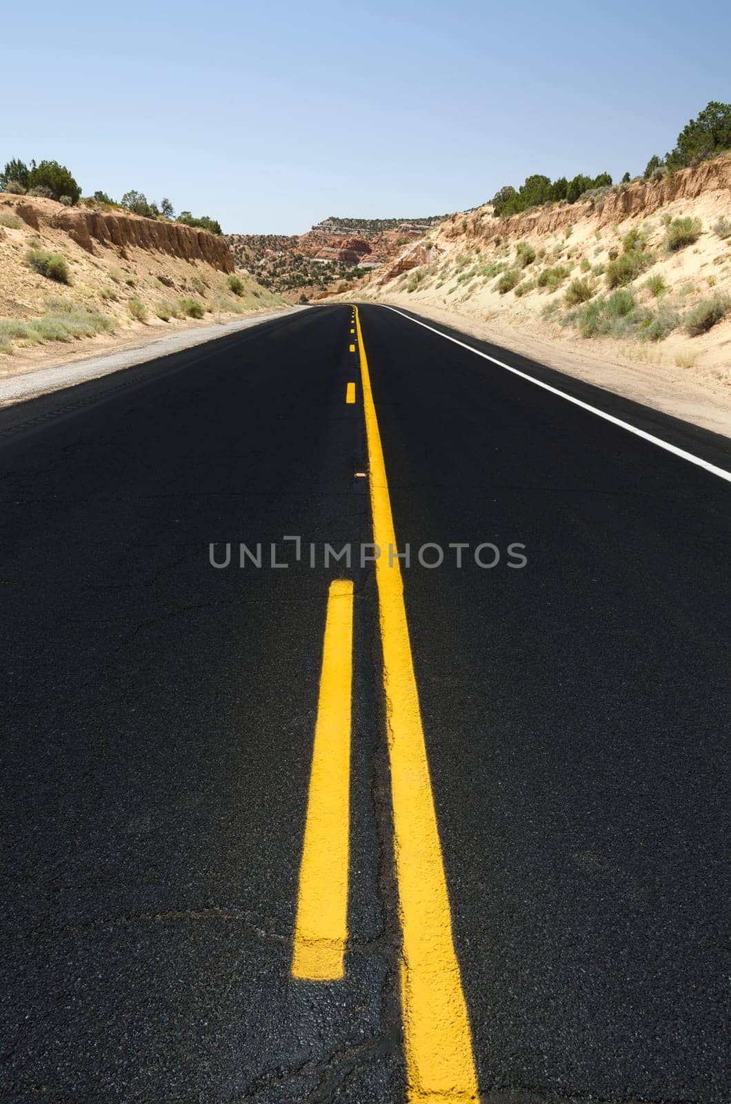 road with black asphalt in Monument Valley in Utah in the United States of America