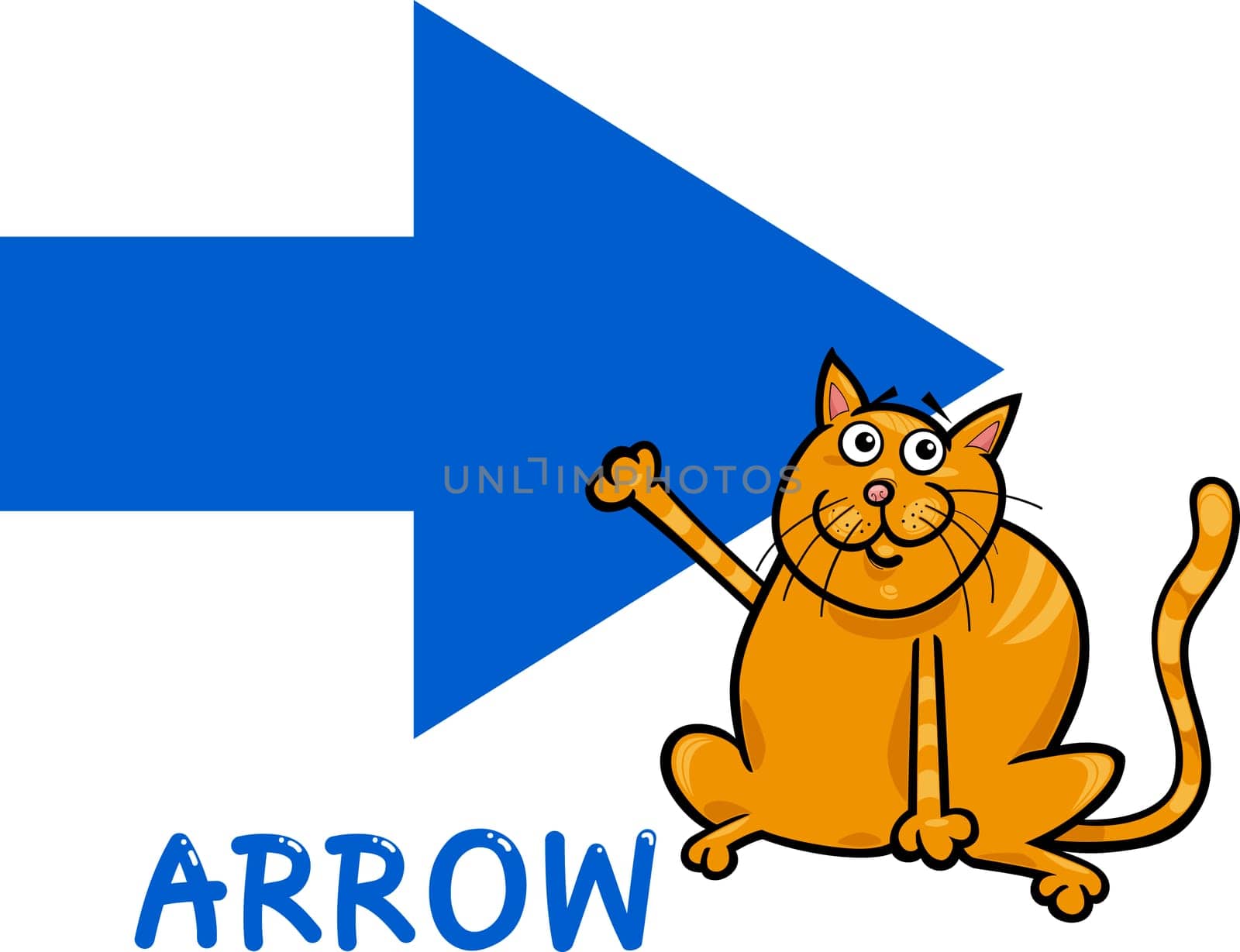 Cartoon Illustration of Arrow Basic Shape with Funny Cat Character for Children Education