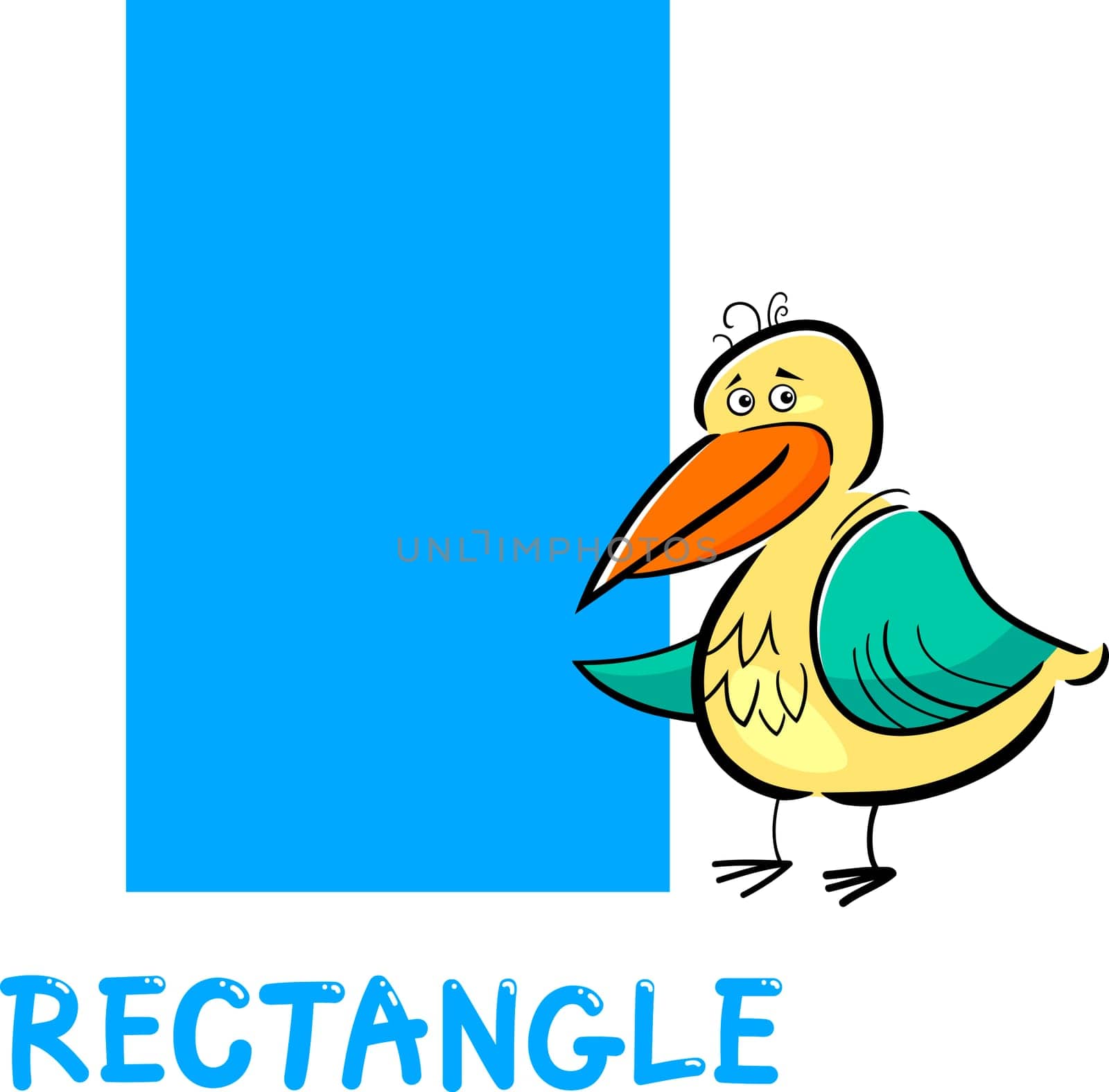 Cartoon Illustration of Rectangle Basic Geometric Shape with Funny Bird Character for Children Education