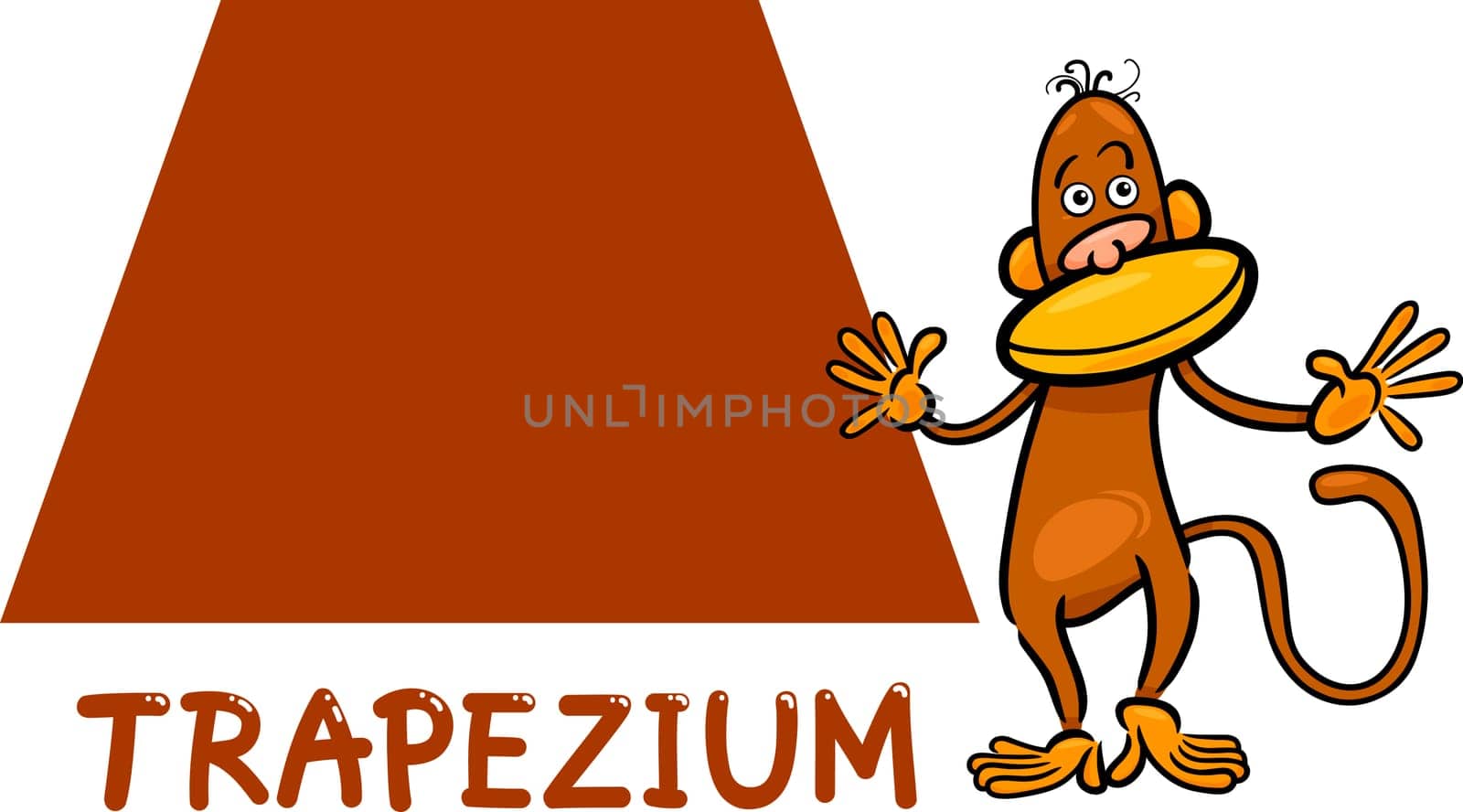 Cartoon Illustration of Trapezium or Trapezoid Basic Geometric Shape with Funny Monkey Character for Children Education