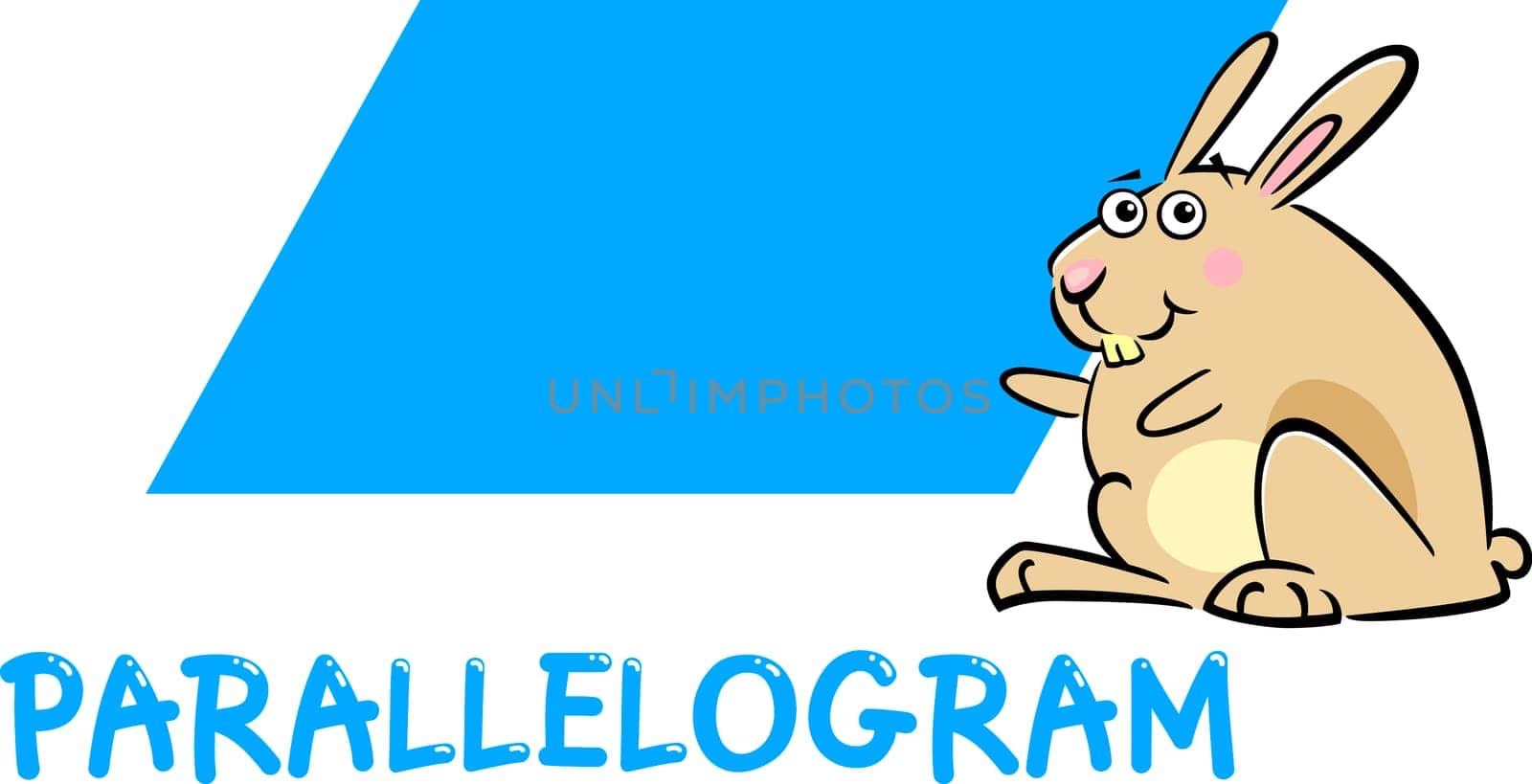 Cartoon Illustration of Parallelogram Basic Geometric Shape with Funny Bunny Character for Children Education